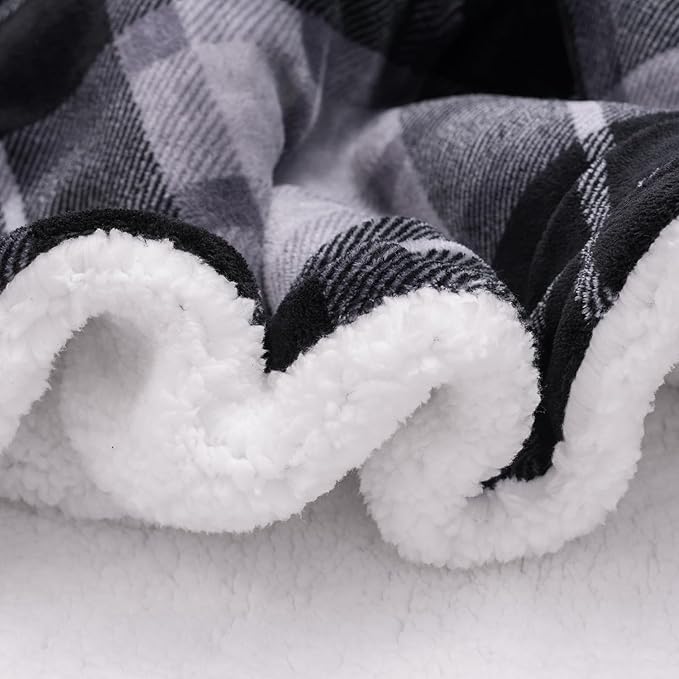 SOCHOW Sherpa Plaid Fleece Throw Blanket, Double-Sided Super Soft Luxurious Bedding Blanket 60 x 80 inches, Grey