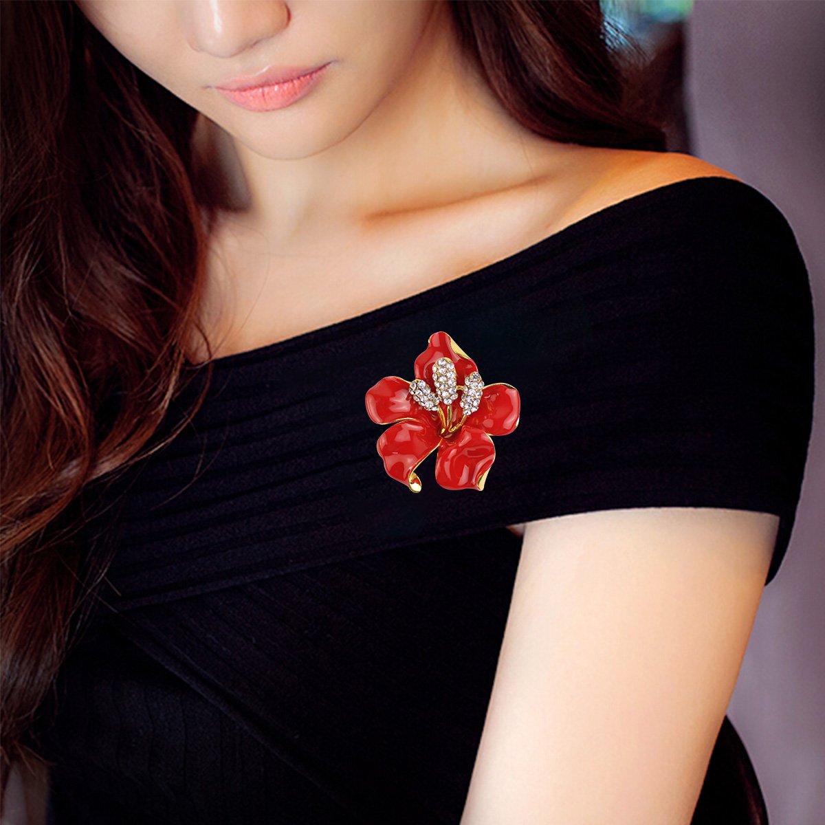 Merdia Designer Brooch with Created Crystal | Elegant Collar Pins for Women, Red 29.8g
