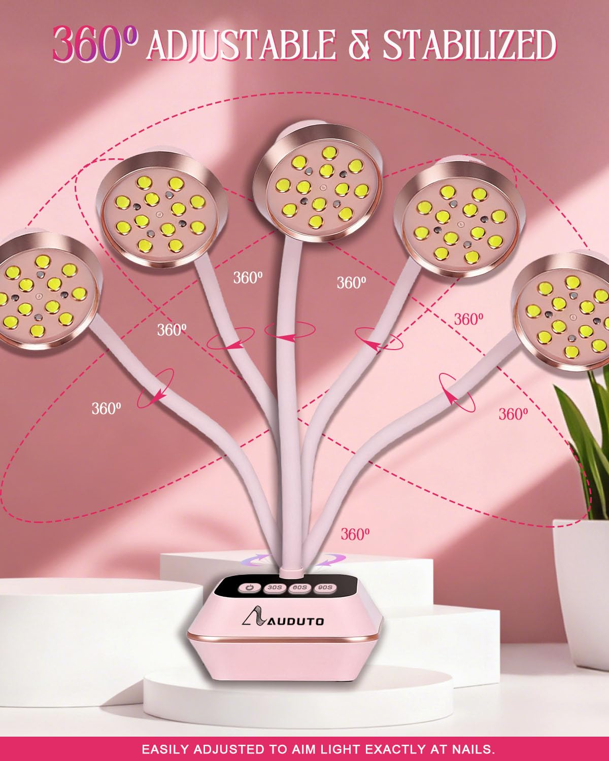 Auduto UV LED Nail Lamp for Gel Nails Polish, Flash Cure 36W Rechargeable Cordless Gooseneck Mini Nails Light, Quick Dryer with Timers Smart Sensor Ambient Lighting, Home DIY & Professional