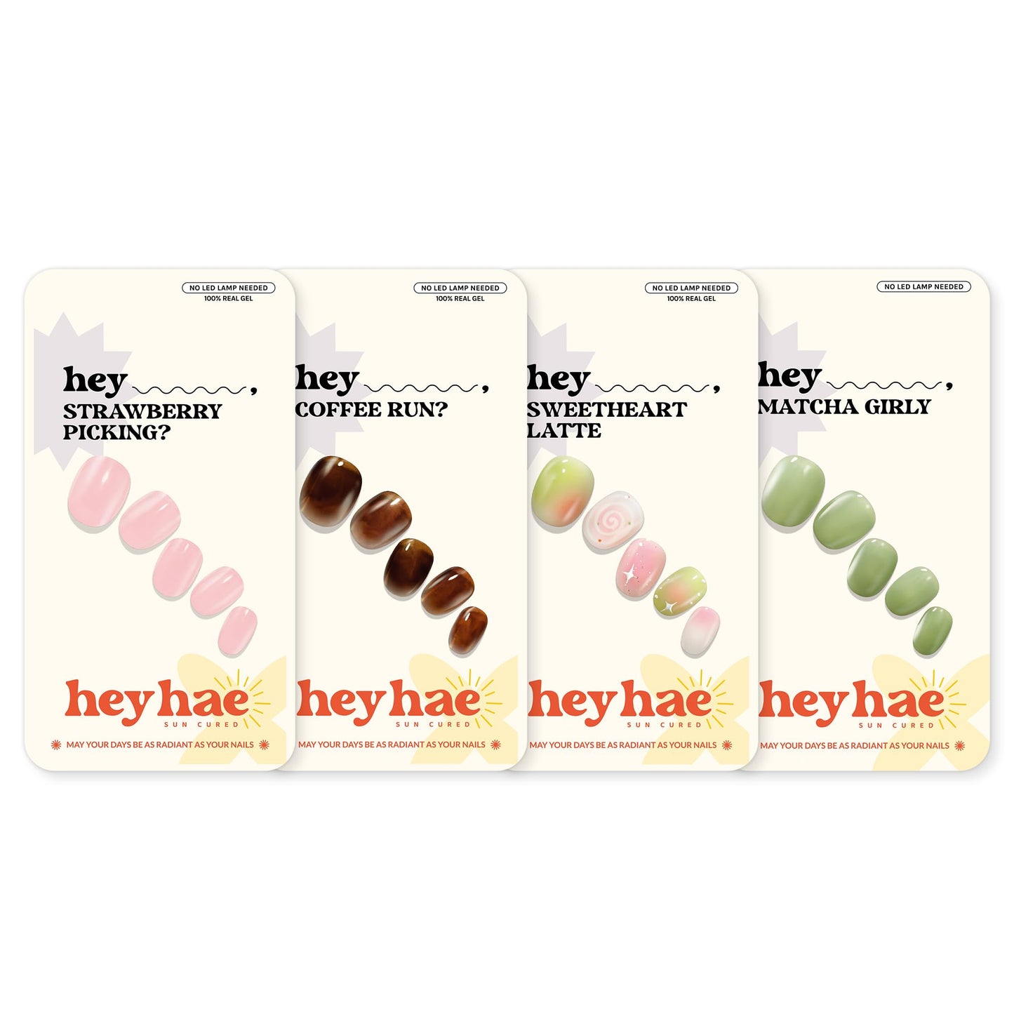Heyhae Semi Cured Gel Nail Strips Assorted Bundle (4 Pack) | No LED Lamp Needed | Easy Apply & Remove, Salon Quality | Includes Strips, Prep Pads, Nail Files & Wooden Sticks - Coffee & Tea