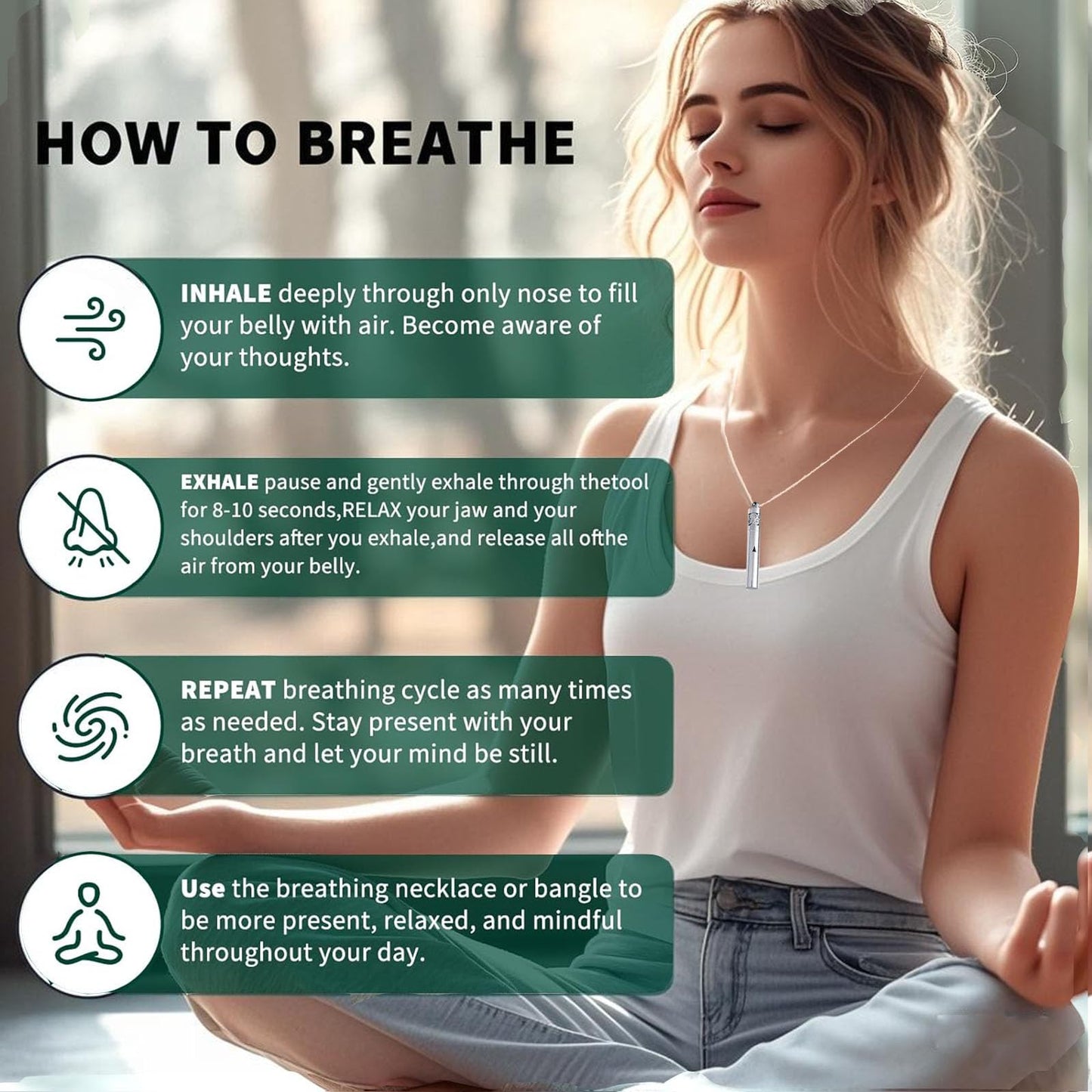 phaxud Stainless Steel Mindfulness Breathing Necklace for Anxiety Original Upgrades Multifunctional Breathlink with Essential Oil Diffuser Multifunctional Jewelry (B)