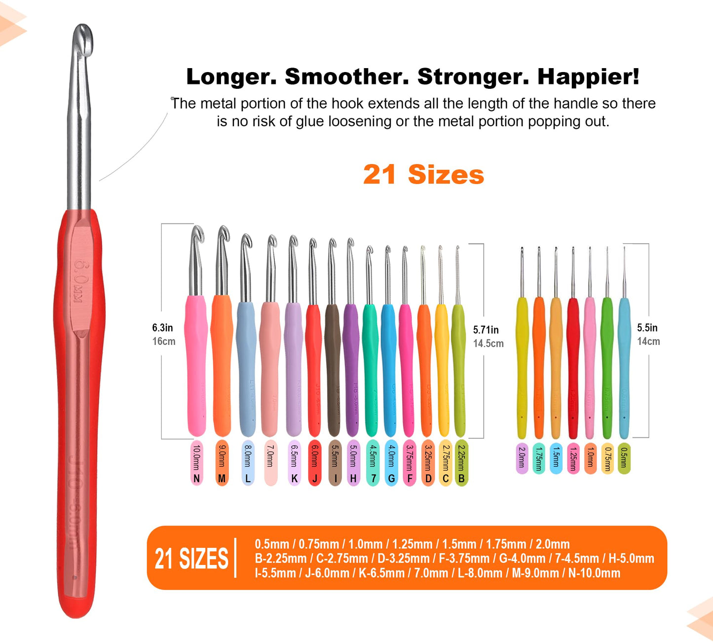 YOJOB 21 Sizes Crochet Hooks Set 0.5mm-10mm, Plus Crochet Accessories and Holder﻿, Complete Set Ergonomic Crochet Hook Kit for Beginners