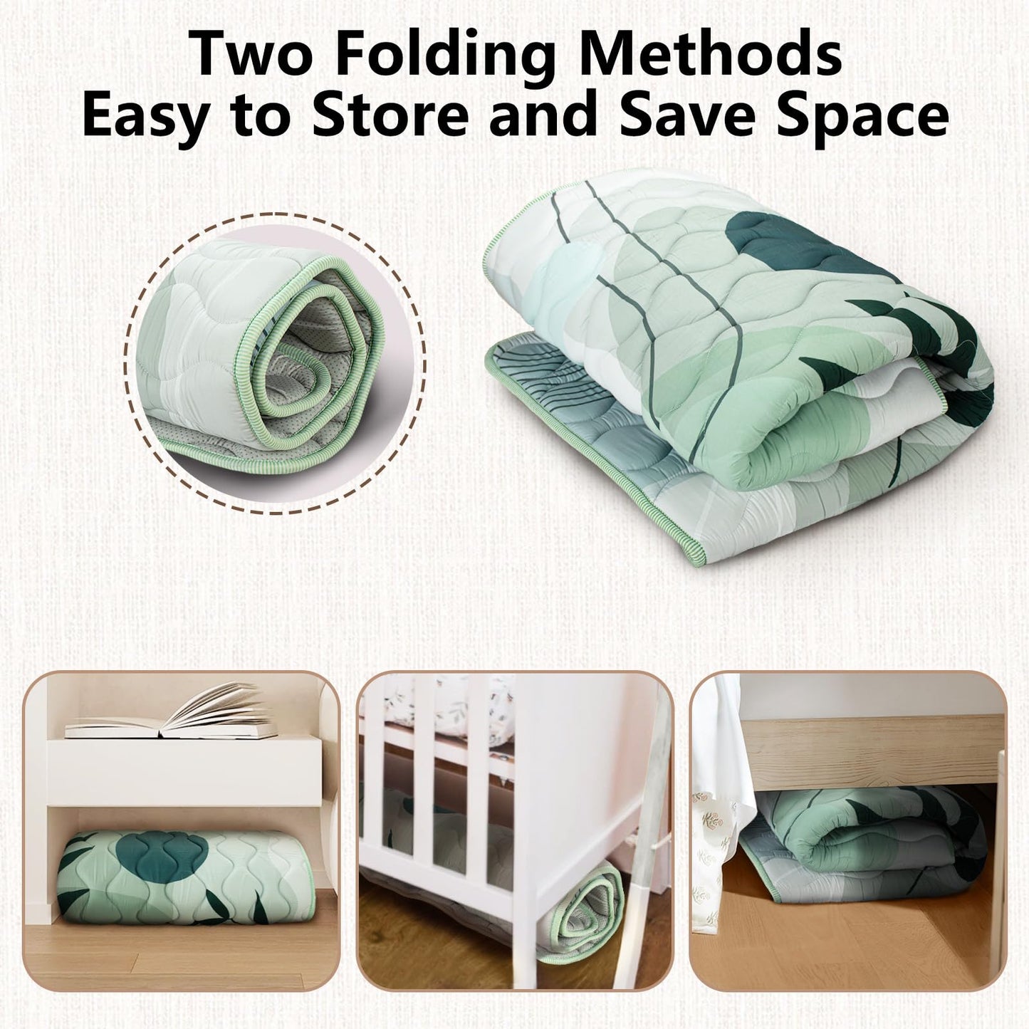Beavtaens Baby Play Mat, 50x50 Playpen Mat, Thick Soft Foam Playmats for Baby, Foldable and Washable Crawling Mat for Floor(Green Leaf)