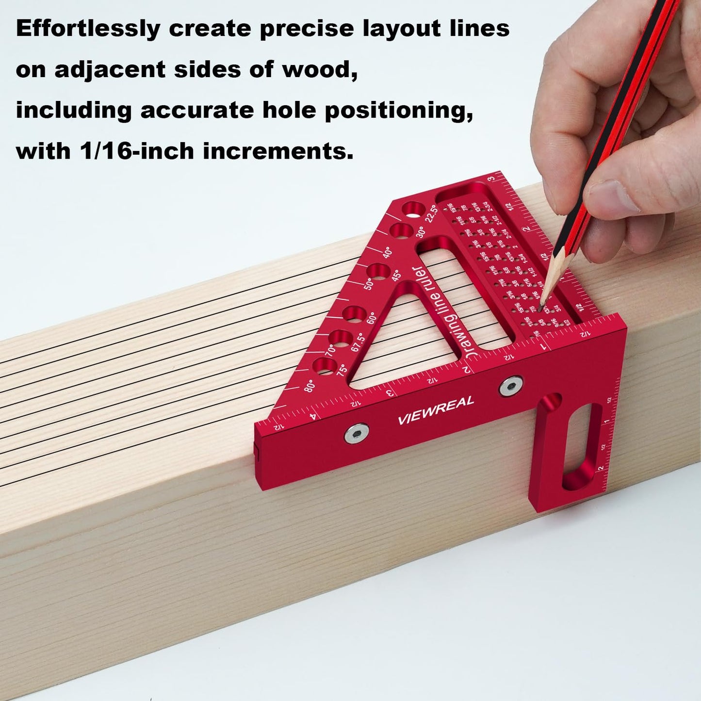 ViewReal Premium Carpenter Square Hole Scribing Ruler Woodworking Square 22.5-90 Degree Measuring Ruler with Angle Pin,Versatile Multi Angle Square for Woodworking, Engineering, and Construction