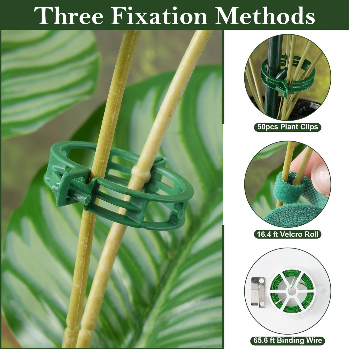 12pcs Plant Support Stakes, Monstera Plant Support Stakes for Indoor Plants with 20 Meter Binding Wire, 2 Meter Velcro Roll and 50 pcs plant clips, Perfect for Supporting Monstera and Climbing Plants