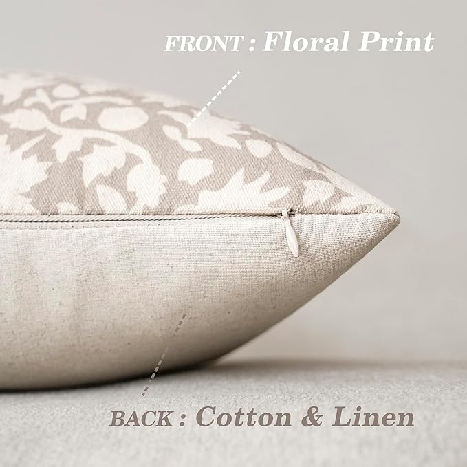 Foindtower Set of 2 Decorative Neutral Floral Throw Pillow Covers Accent Farmhouse Cushion Covers Boho Vintage Pillowcase for Couch Sofa Bedroom Living Room Home Decor,24×24 Inch,Ivory Beige