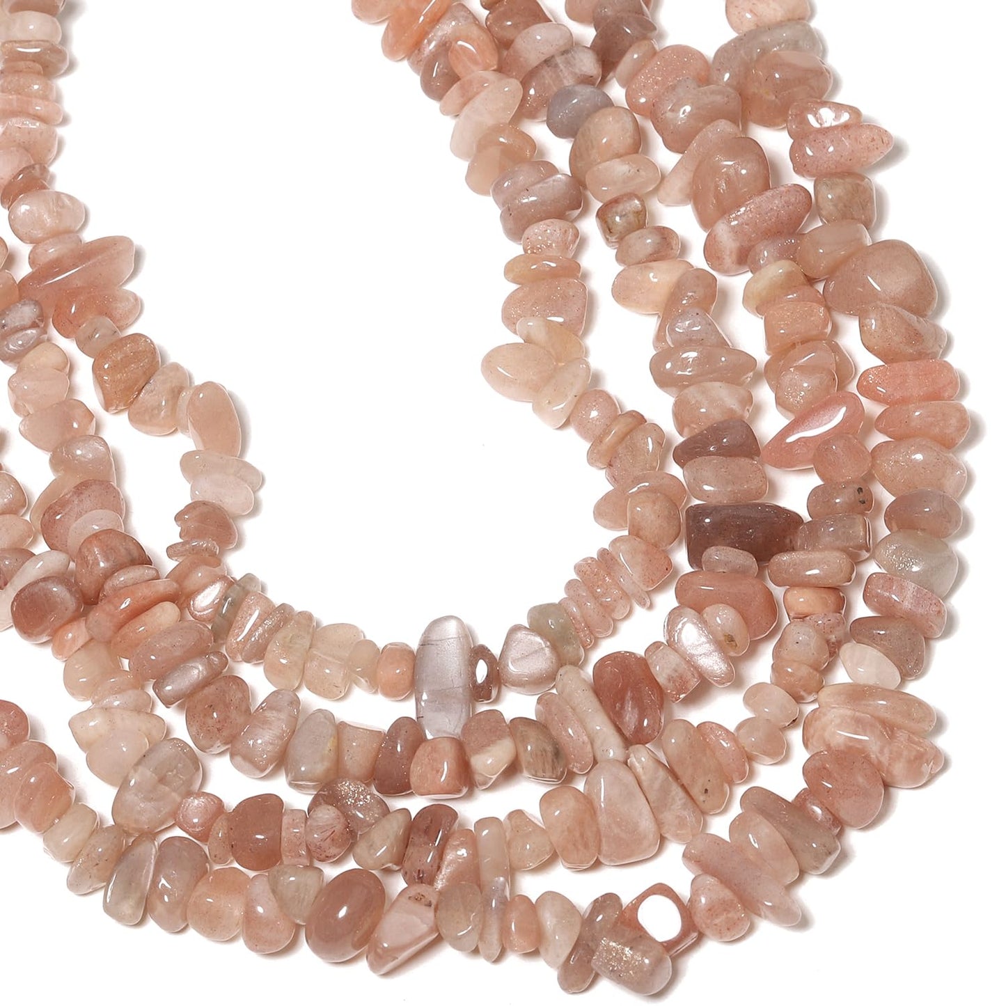 30in Sunstone Natural Chip Stone Beads 5-8mm About 230pcs, Irregular Drilled Light Orange Pink Bead for Bracelets Jewelry Making Supplies for Adults, DIY Crafts.