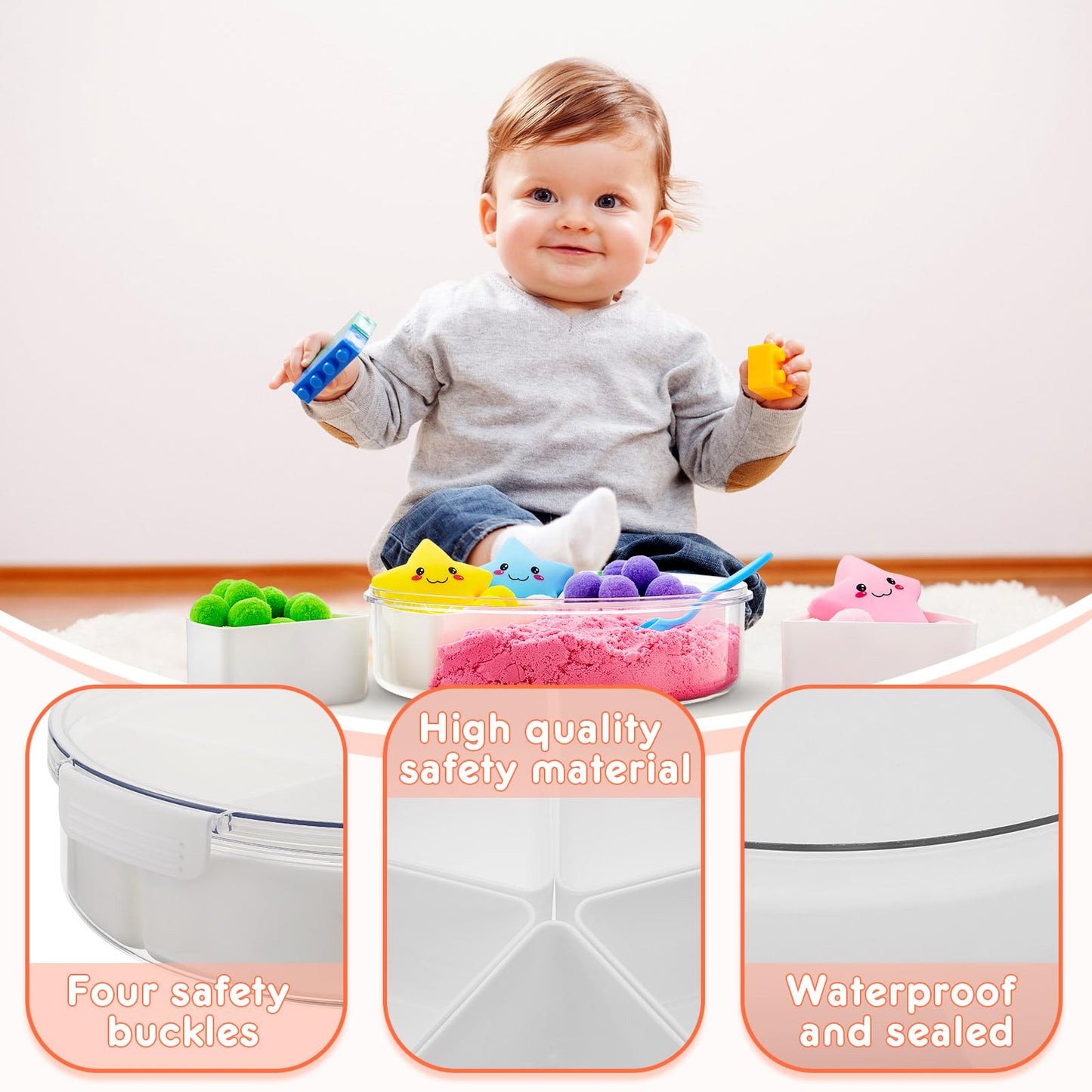 Vertintong 2 Pcs Sensory Bin with Lid and Removable Storage Inserts Sensory Activities for Toddlers 11.22 Inch Portable Sensory Box Sensory Toys for Autistic Children, Beige and White