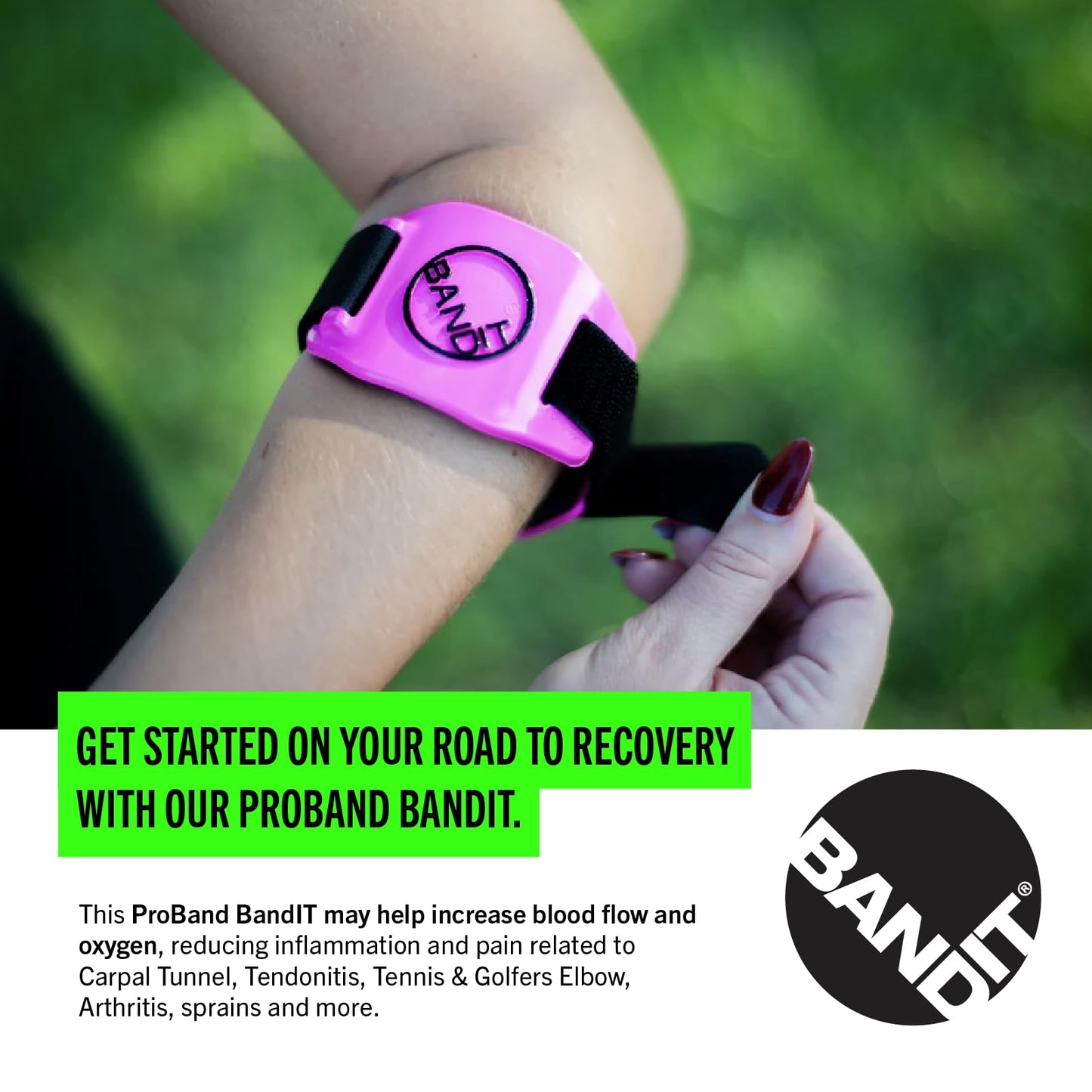 BandIT PINK - Compression Arm Band for Elbow & Forearm - Helps Relieve Pain & Swelling - For Carpal Tunnel, Tendonitis, Tennis & Golfers Elbow, Sprains, Arthritis & More - Latex-Free - One Size Fits