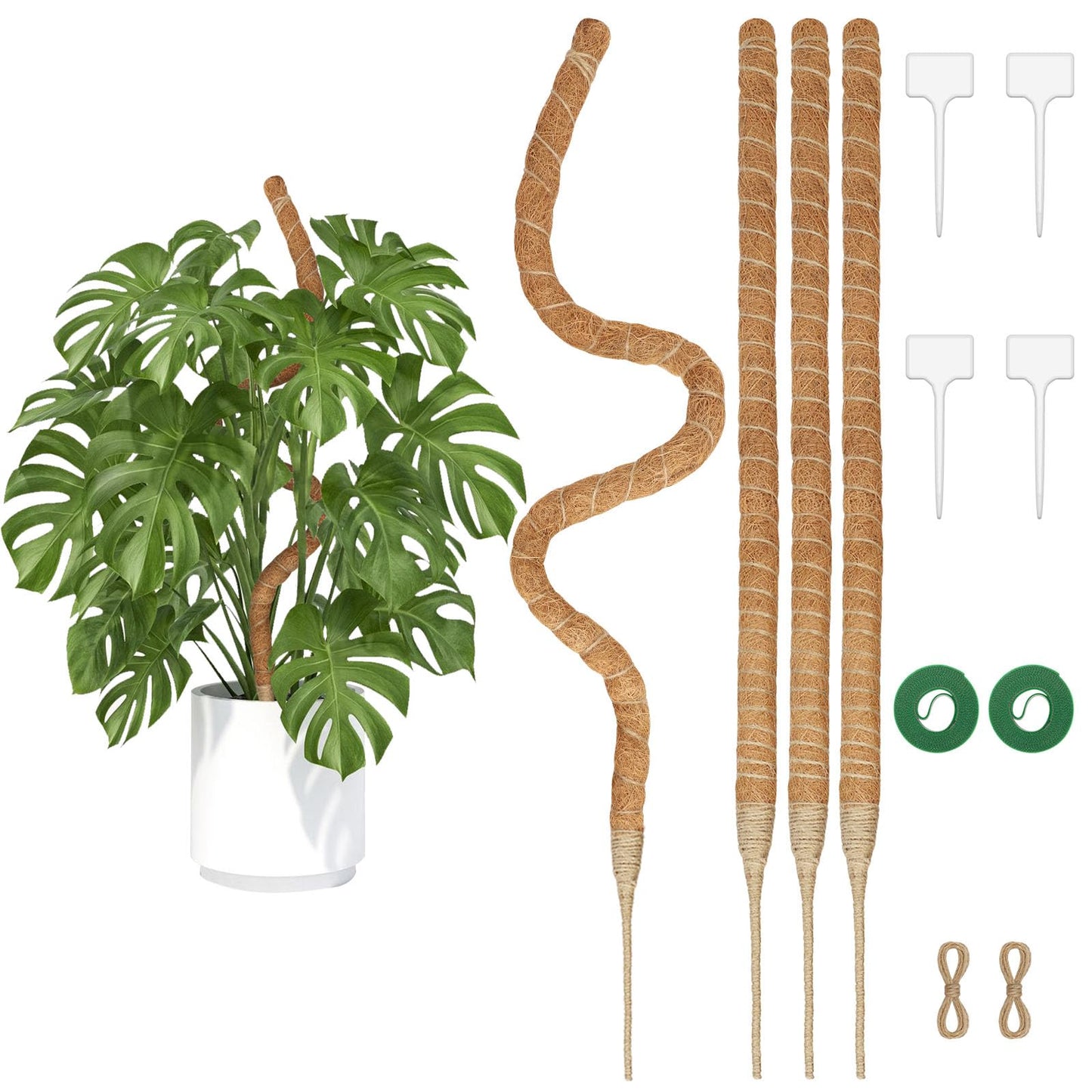 Deergo 4Pack 30 Inch Bendable Moss Pole for Plants Monstera, Coco Coir Plant Support Pole for Small Climbing Plants Grow Up