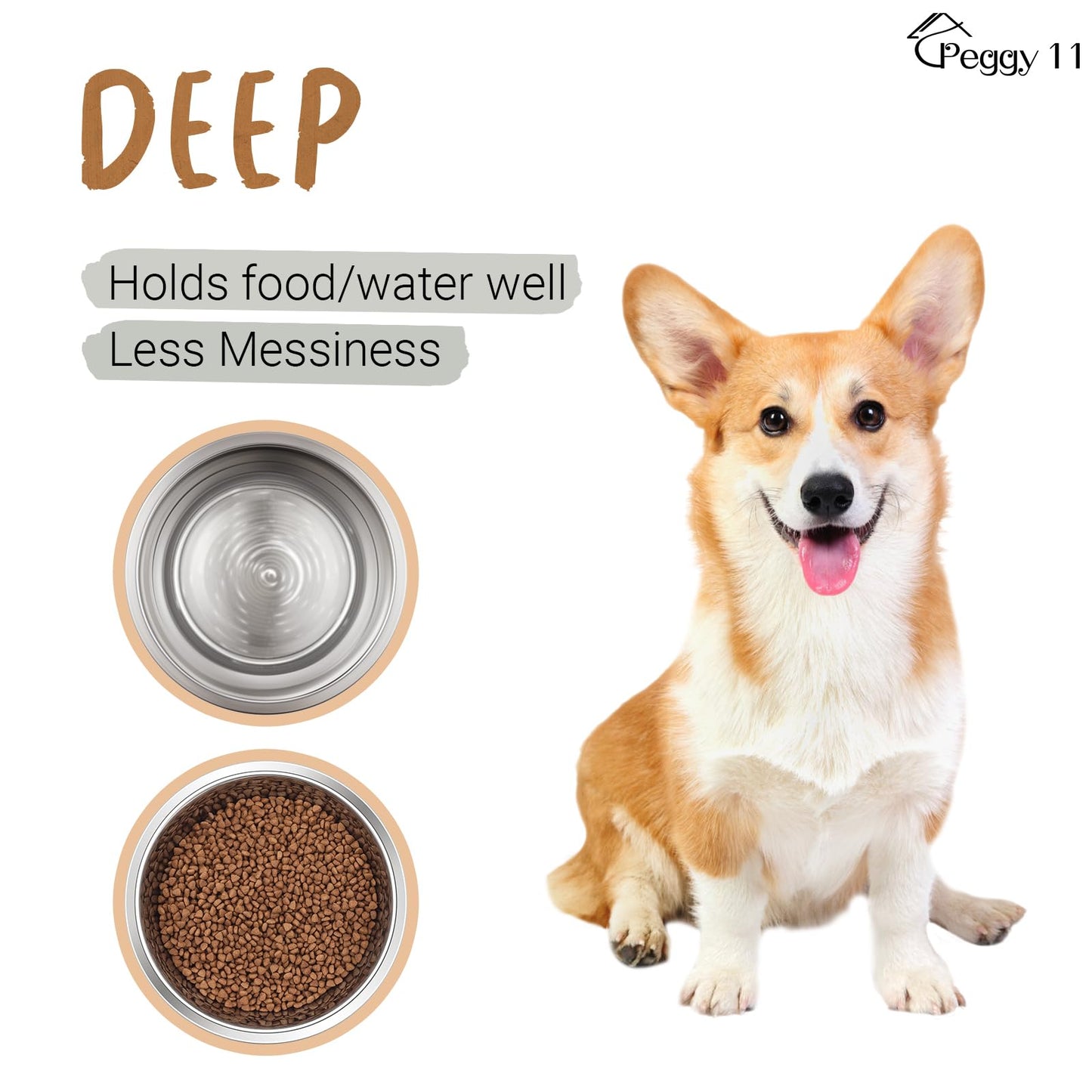 PEGGY11 Deep Stainless Steel Anti-Slip Dog Bowls - 2-Pack, 3 Cups