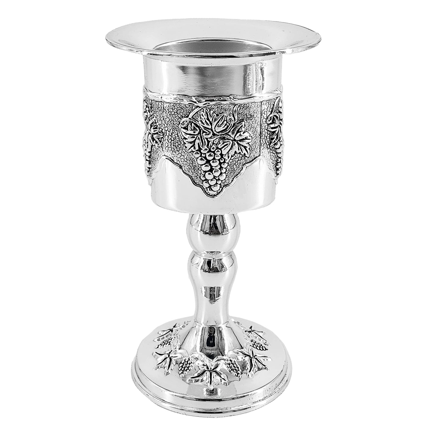 The Dreidel Company Havdalah Set, Grape Theme Wine Goblet, with Candle and Spice Incense Holders, Silver Plated