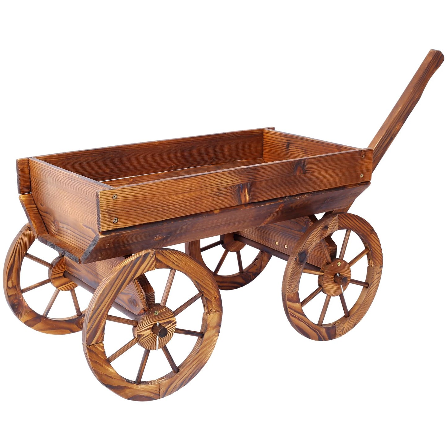 Geelife Wood Wagon Flower Planter Pot Stand with Wheels Home Garden Outdoor Decor
