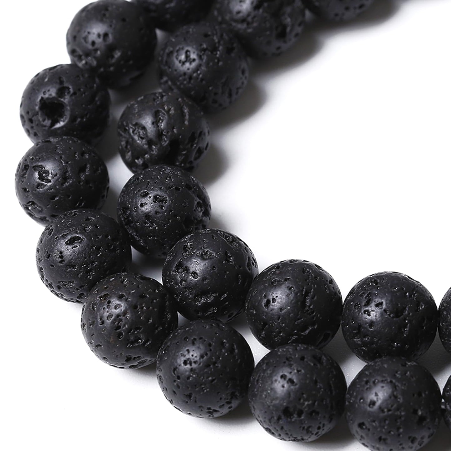 10MM 72pcs Natural Stone Beads Black Volcanic Lava Gemstone Round Loose Beads for Jewelry Making Bracelet 2 Strands 32"