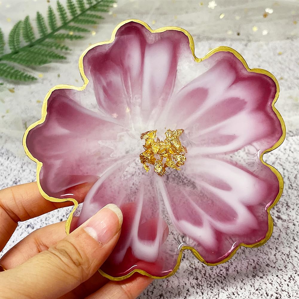 RESINWORLD 13'' Large Floral Tray Mold + 4'' Flower Geode Coaster Silicone Molds (No Designs, 5 Pieces, White, Silicone, Single Piece Construction)