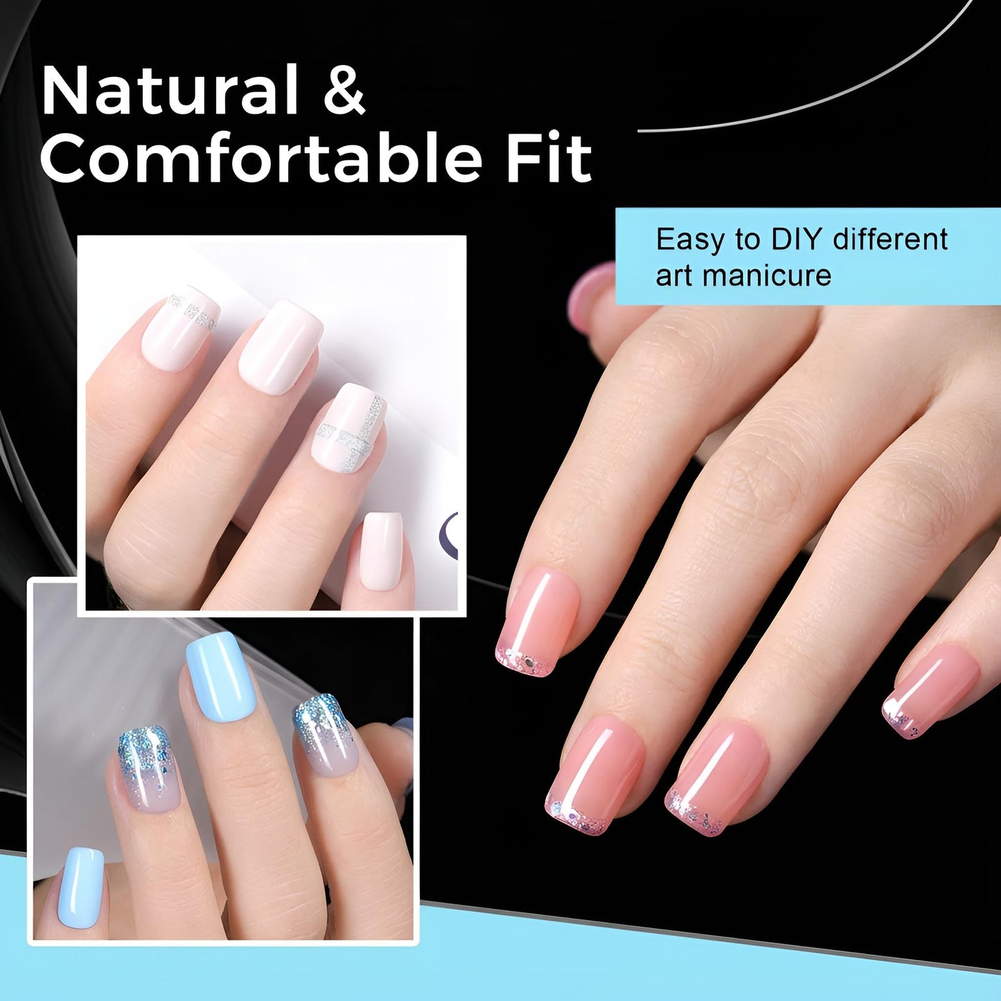 TOMICCA 240Pcs Extra Short Square Nail Tips & 4 in 1 Nail Glue 15g