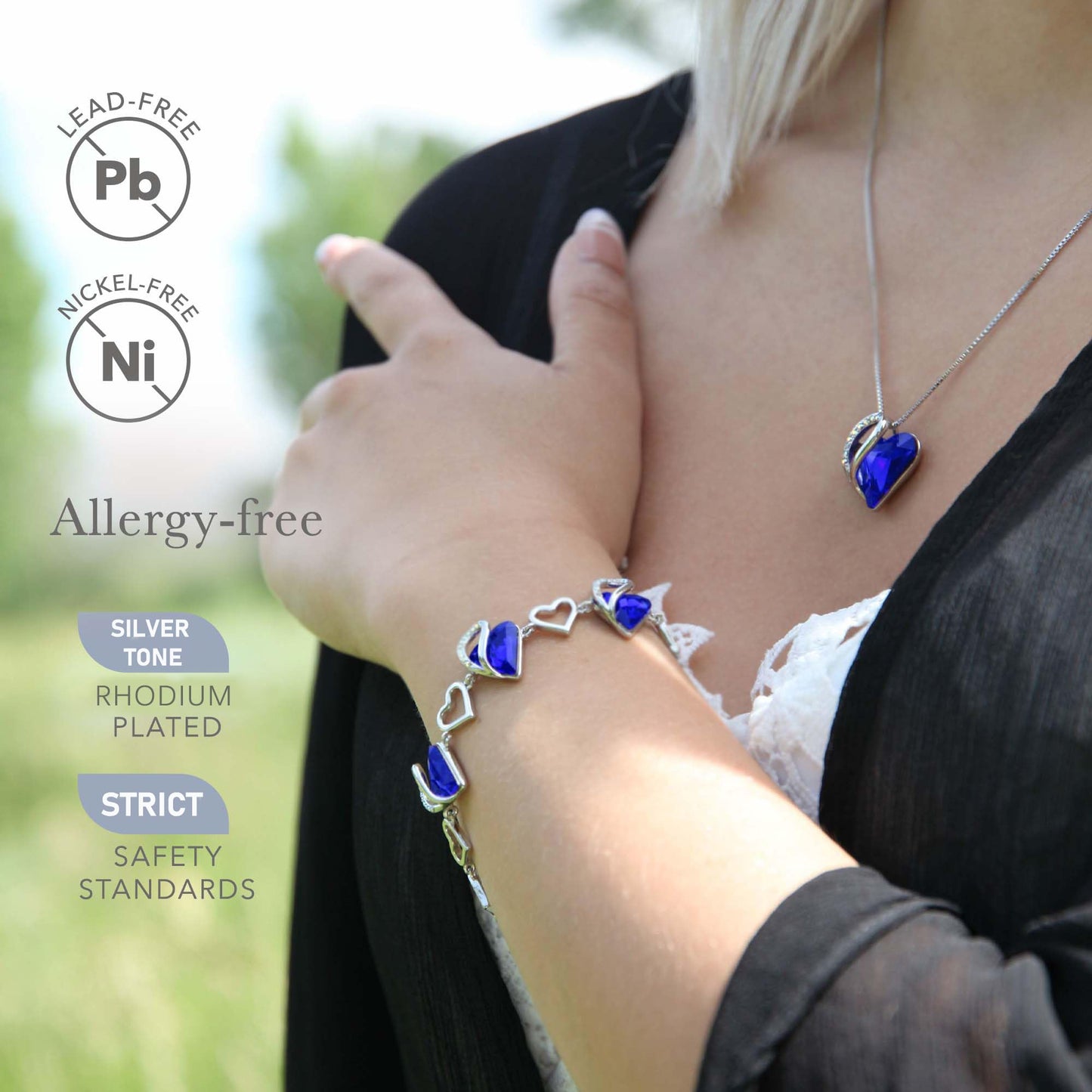 Leafael Mothers Day Gifts Infinity Love Heart Bracelet for Women, September Birthstone Crystal, Cobalt Sapphire Blue, Silver Tone Adjustable Chain