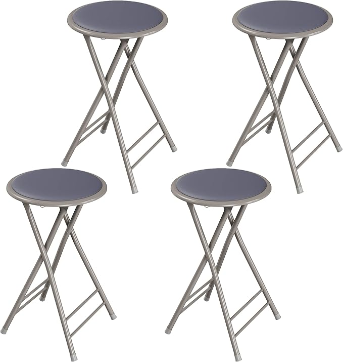 Lavish Home Counter-Height Bar Stools - Set of 4 Heavy-Duty 24-Inch Backless Folding Chairs with 225 LBS Capacity for Kitchen or Rec Room (Gray)