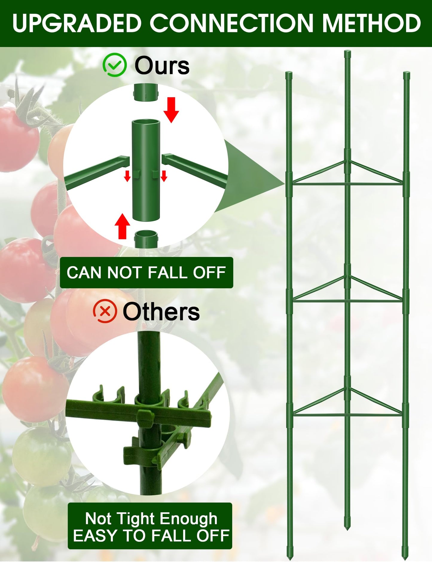 Tomato Cages,6 Pack MQJIAZHI 51.2inch Adjustable - Rust-Proof Tool-Free Trellis for Raised Garden Bed & Climbing Plants