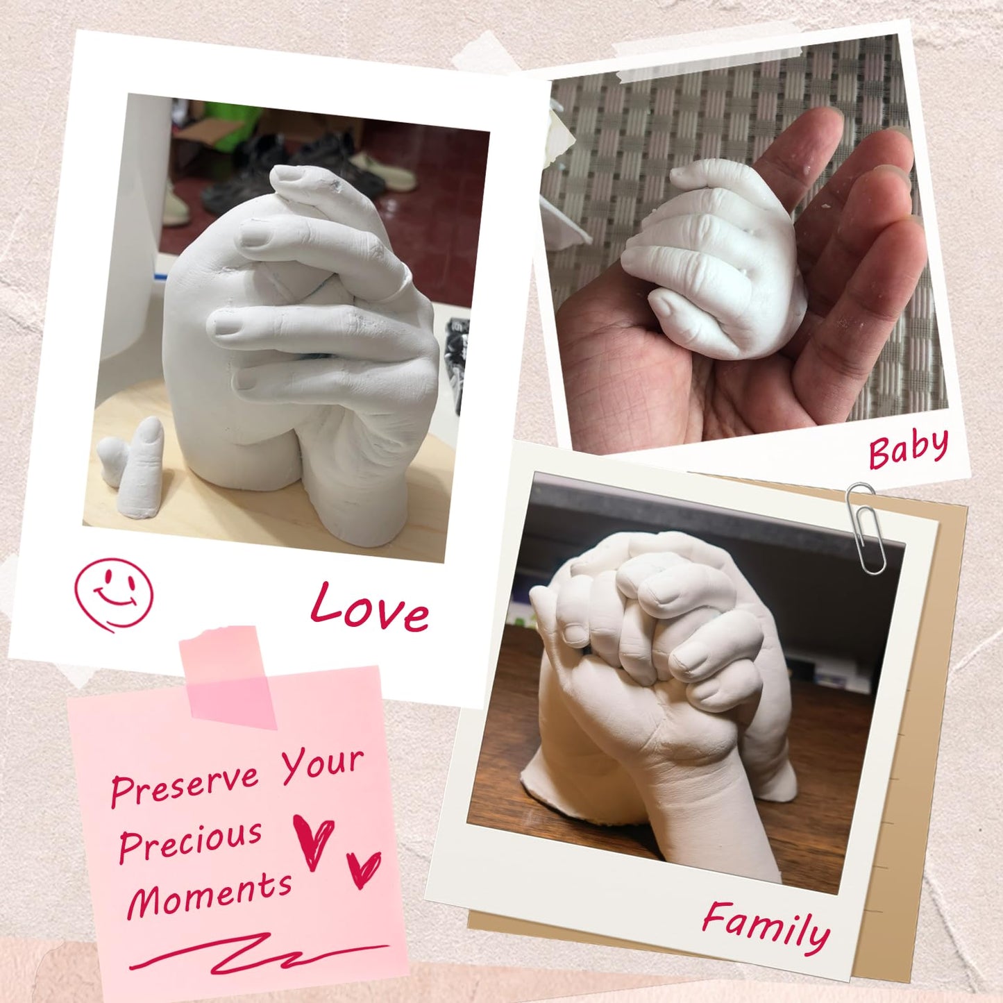 Falling in Art Hand Casting Kit Couples - Keepsake Plaster Hand Mold Kit for Family, Kids, Adults with Large Bucket, Gloves, Powder Materials, Color Paints, Wooden Base, Valentine's Day Gift