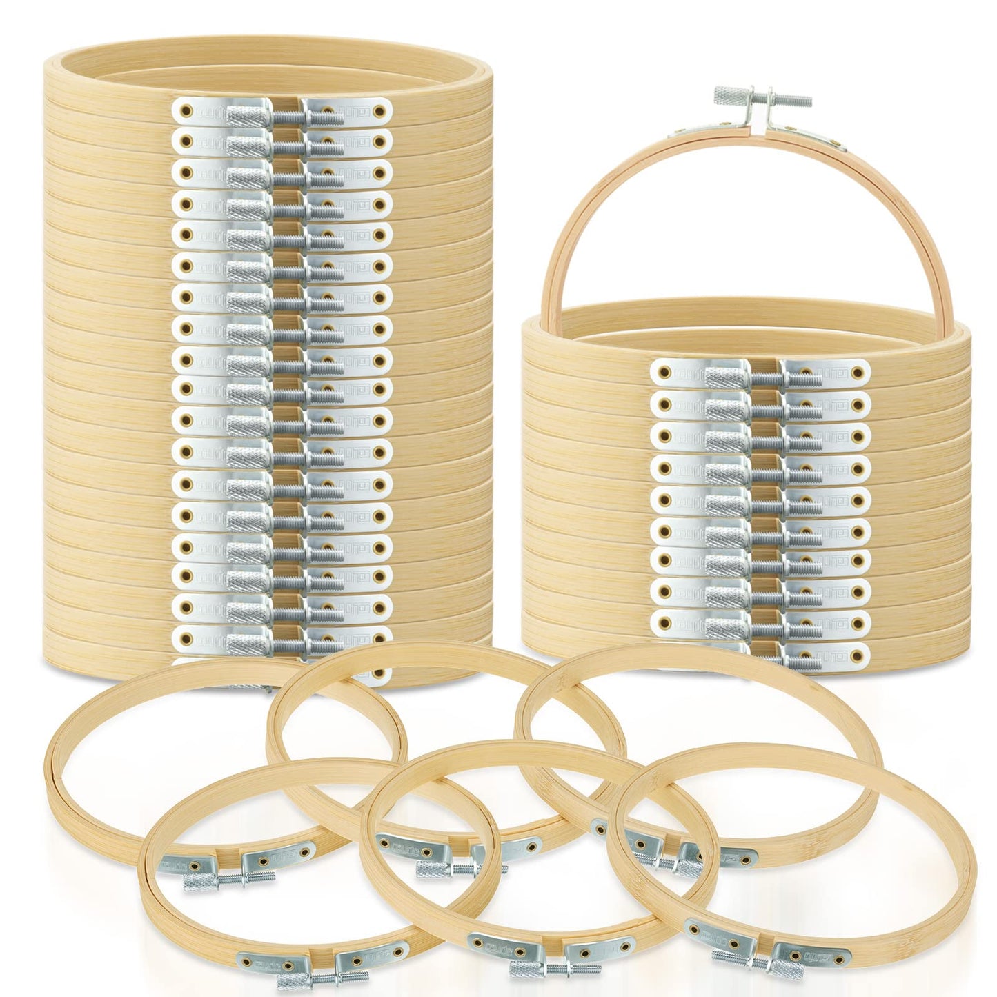 Weysat 5 Inch Embroidery Hoops Bulk Bamboo Circle Cross Stitch Hoop Round Ring Easily Loosen Tighten Bamboo Embroidery Frame Adjustable for Art Handy Sewing Wall Decoration Craft (36 Pcs)