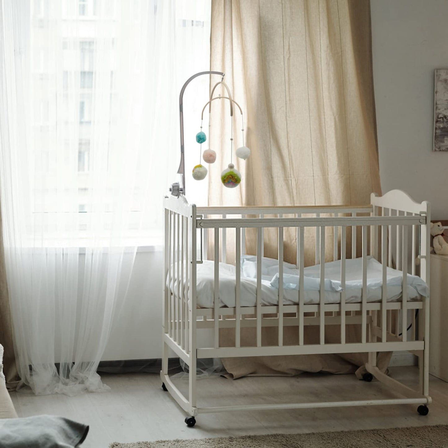 beinkmake Nursery Wooden Frame DIY Handmade Kit Crib Mobile Wind Chime Bed Wood Mobile Hanger Wooden Frame Ornaments Handmade Kit, Round