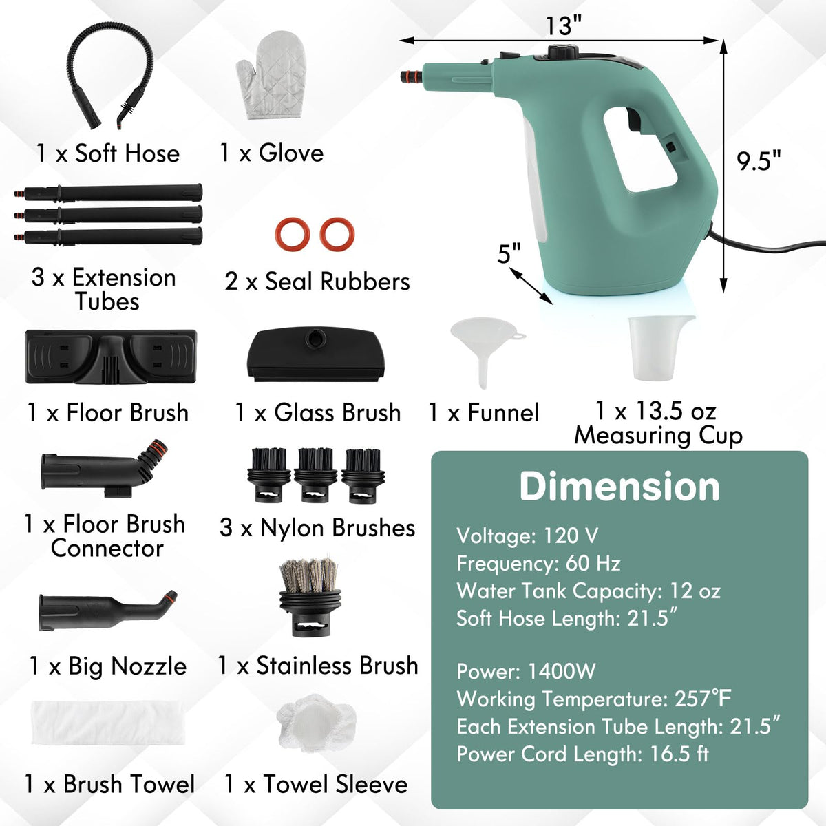 Handheld MultiPurpose Steam Cleaner with 17 Pieces