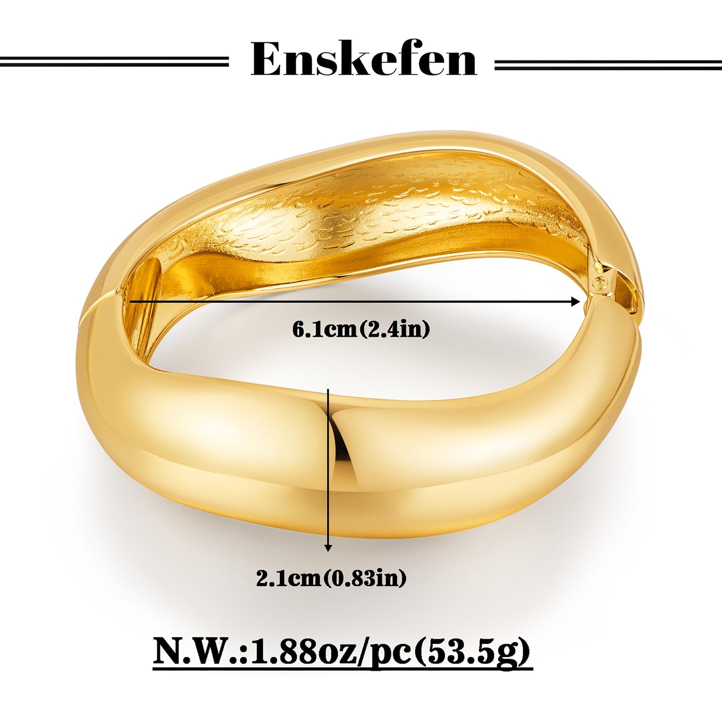 ENSKEFEN Chunky Gold Hinged Bangle Bracelets for Women Irregular Oval Bracelet Wide Thick Arm Cuff Bangles Minimalist Gold Bracelets