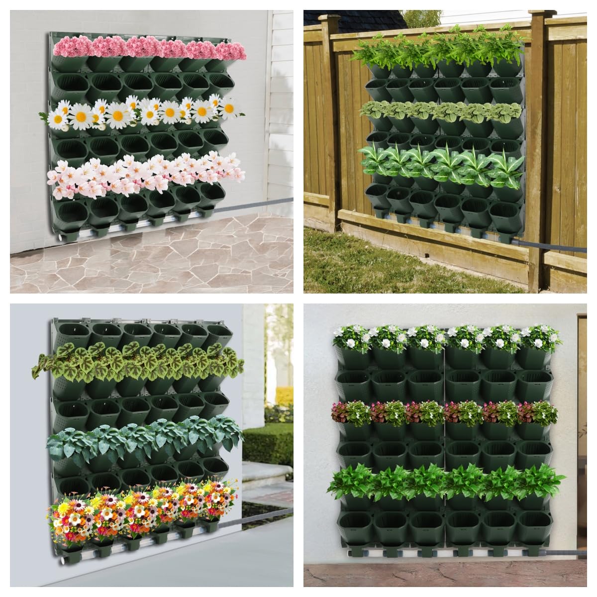 CAIHAOA 36 Pots Self Watering Wall Mounted Vertical Planter, Wall Planter Living Green Plant Wall with Automatic Irrigation & Timing System, Indoor/Outdoor Stackable Plant Pots for Herbs Flowers
