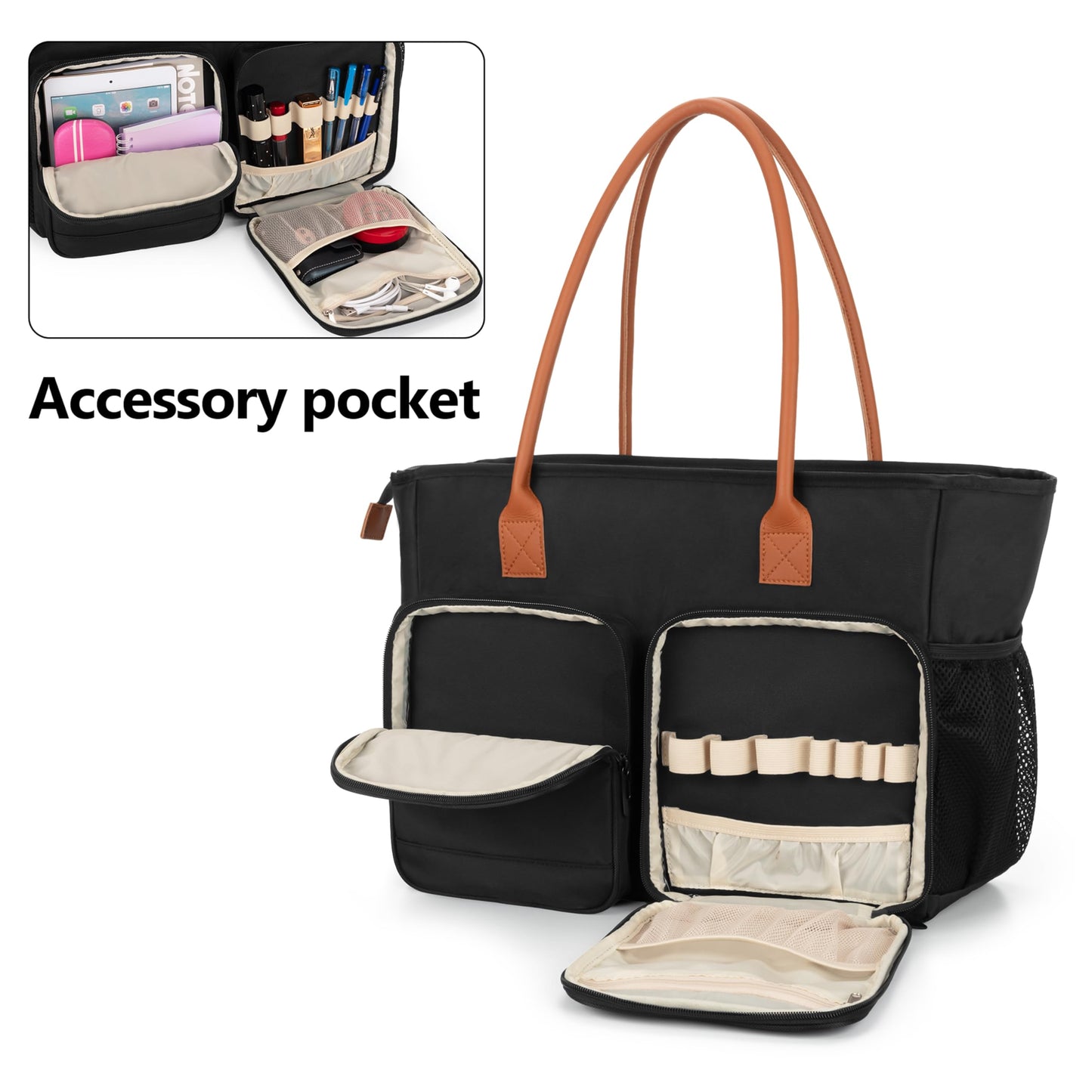 CURMIO Teacher Tote Bag for Women, Large Work Tote for Teachers, Laptop Messenger Bag for School, Black (Bag Only)