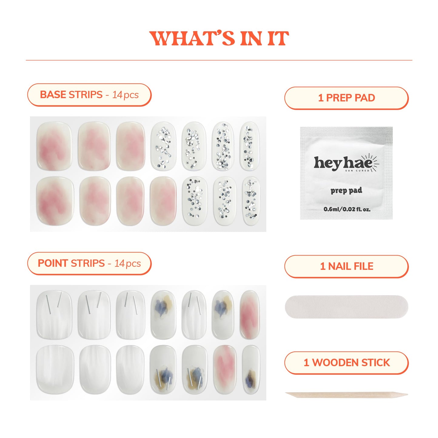 Heyhae Semi Cured Gel Nail Strips | No LED Lamp Needed | Glam, Pink, Spring | Easy Apply & Remove, Salon Quality | Includes 28 Strips, 1 Prep Pads, Nail File & Wooden Stick - Hey, The Night is Young
