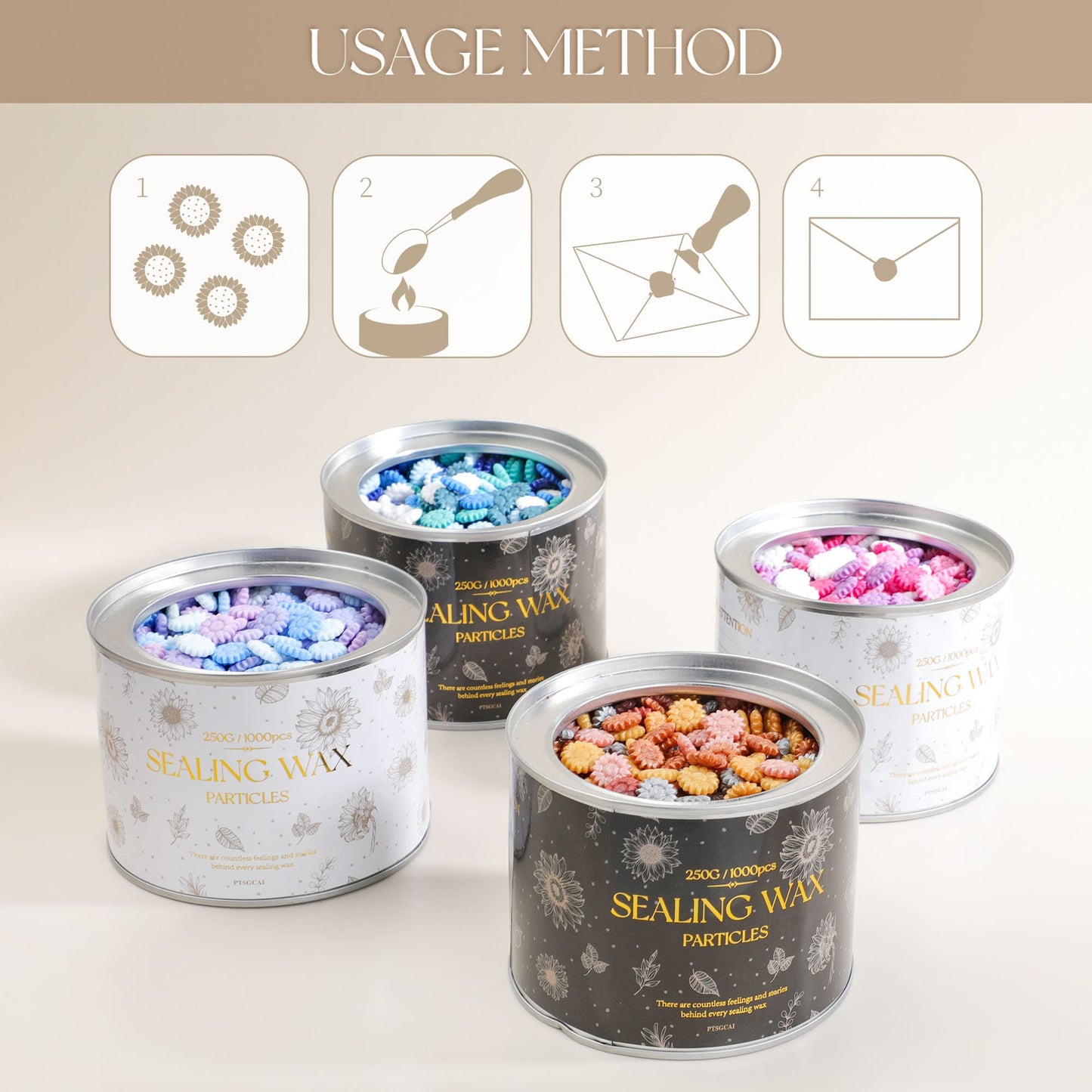 Sealing Wax Beads, Canned Unique Color Combination- Mixed Color (Approx.1000pcs)- for Wax Seal Stamps, Letter Sealing & Wedding Invitations - Metallic Color Series