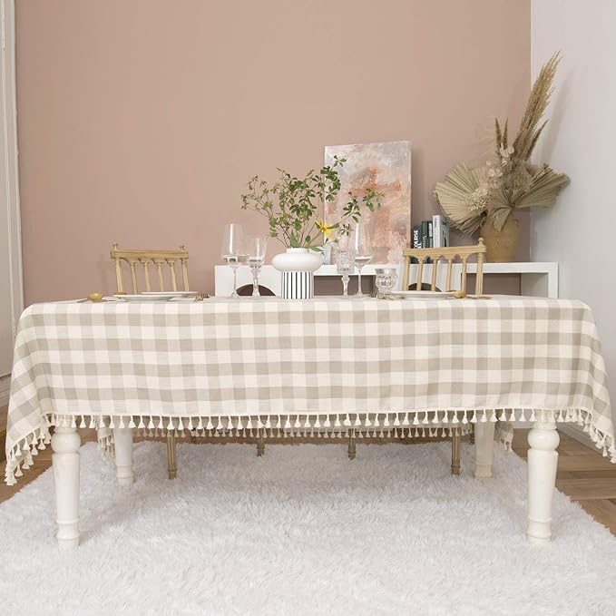 Farmhouse Checkered Tablecloth-Rustic Buffalo Plaid Tablecloth for Fall Winter Thanksgiving Christmas Kitchen Dining Restaurant Decor (Rectangle/Oblong, 55x70, Gray Khaki)