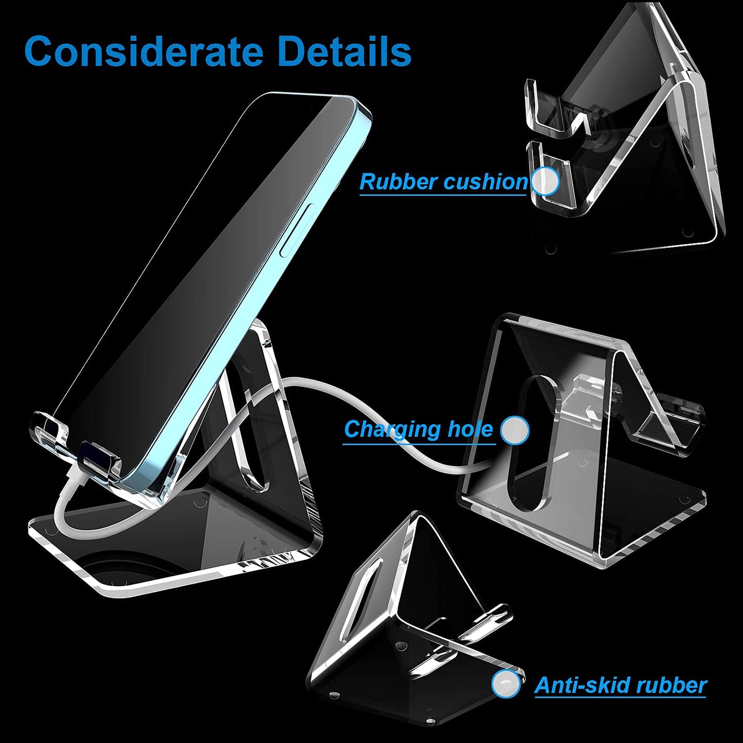 Crpich Acrylic Cell Phone Stand, Portable Clear Phone Stand for Desk, Compatible with Phone16 15 14 13 Pro Max Mini 12 11 Plus SE, Switch, Android Smartphone, Pad, Tablet, Desk Accessories