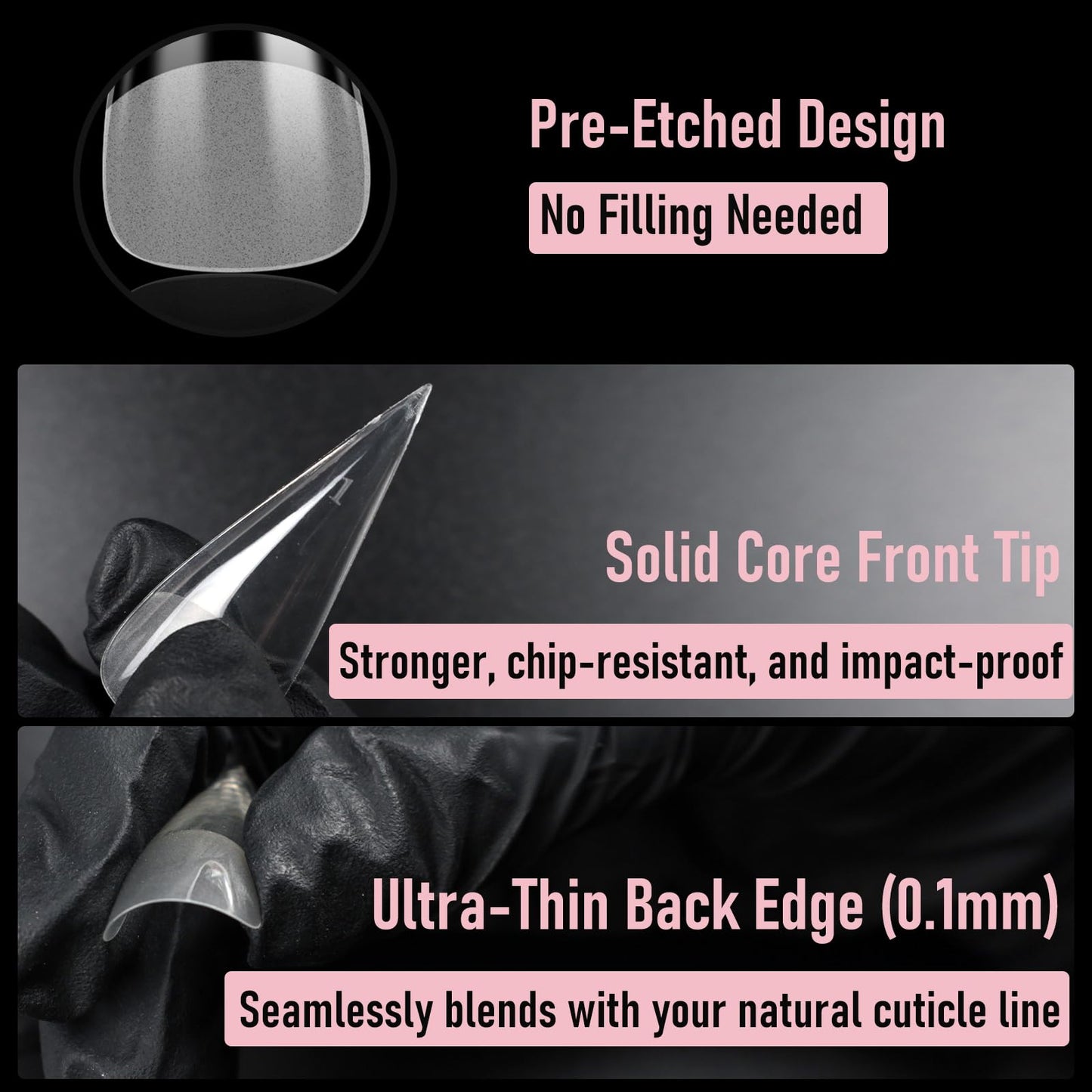 Wellquinn Gel Nail Tips Sharp Solid Core Stiletto Long, 300pcs 15 Sizes, Pre-Etched Half Matte Full Cover Soft Gel Nail Tips, Clear Press on False Nail Extension Acrylic Fake Nails, Easy DIY Salon Art