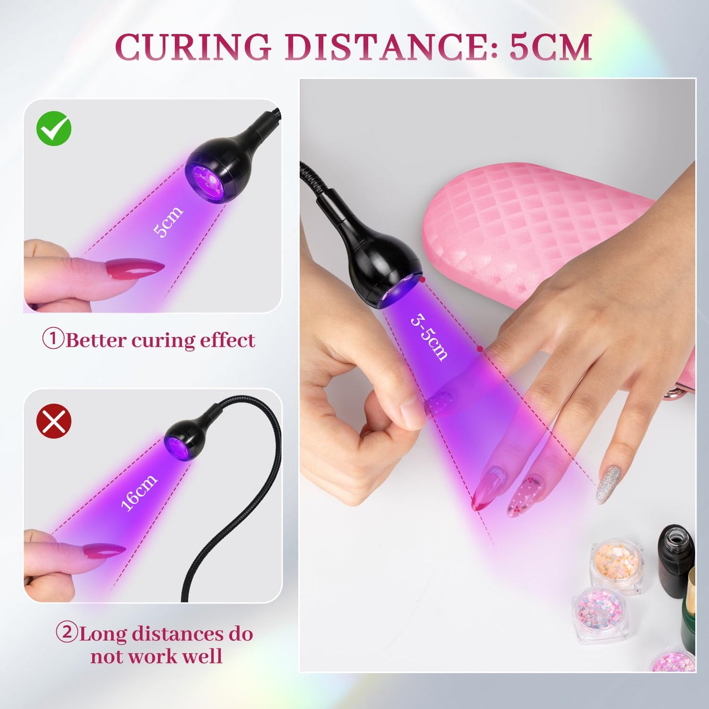 krofaue Duck Nail Tips - U V LED Nail Lamp with Gooseneck and Clamp Manicure Salon DIY at Home Black