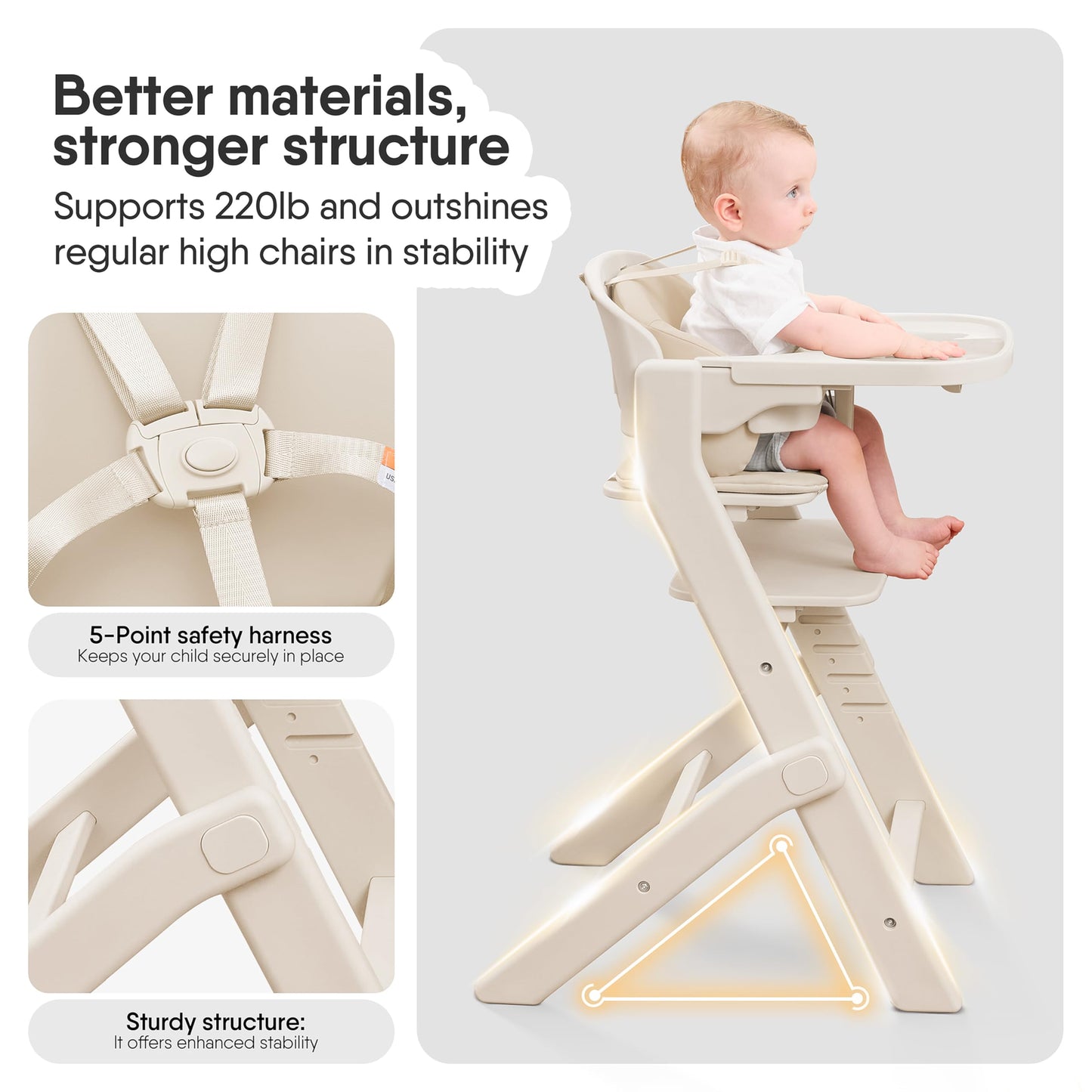 Obee Odee Full-Body Washable Baby High Chair with Soft Cushion, Adjustable for 6 Months to 220 Lb - Multifunctional and Convertible High Chairs for Babies and Toddlers -Portable and Easy Operation
