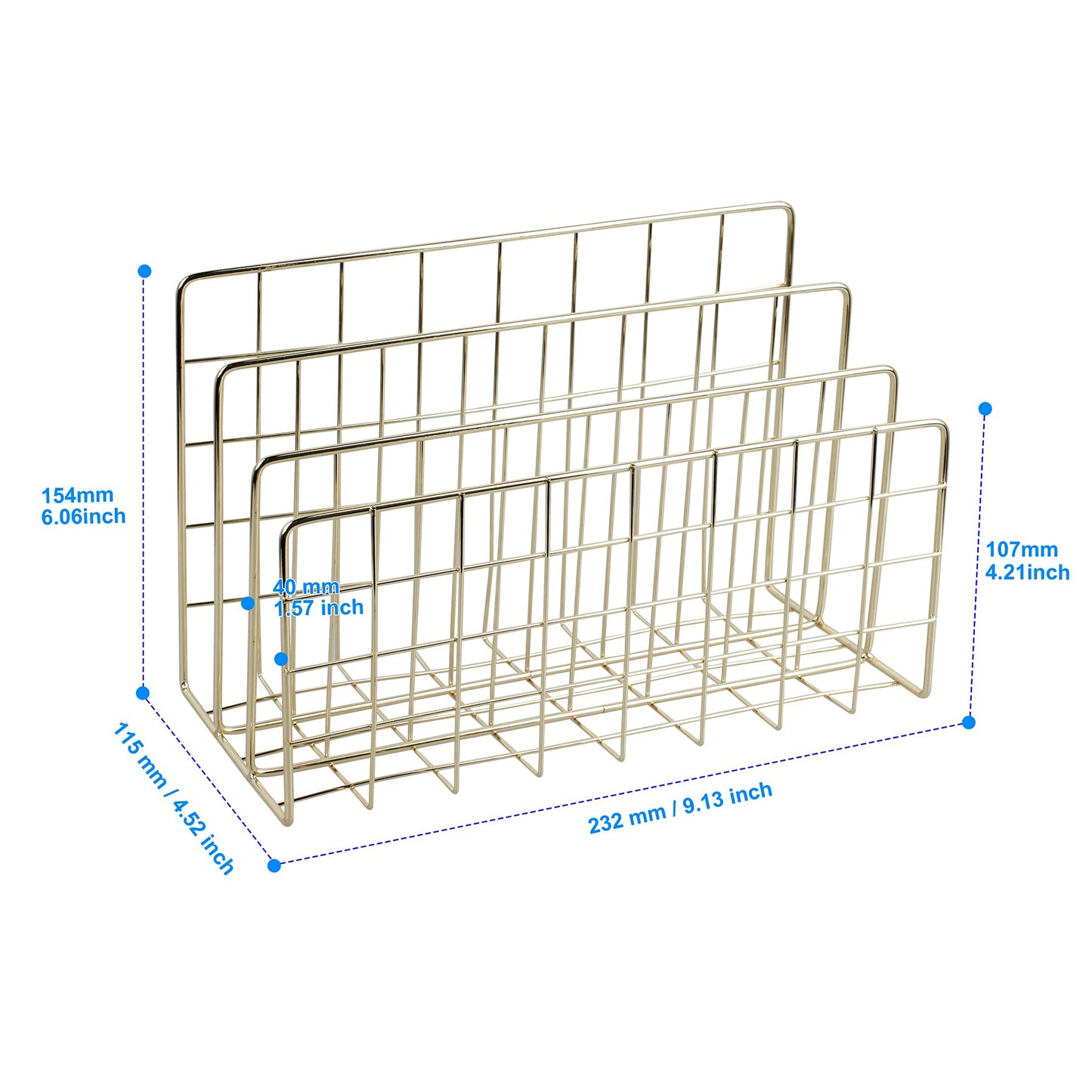 YiePhiot Desktop Mail Organizer File Organizer Metal Wire Mail Sorter Letter Organizer Magazine Rack for Letters, Mails, Books, Postcards, Brochures, Mail Holder (3 Slot, Gold)