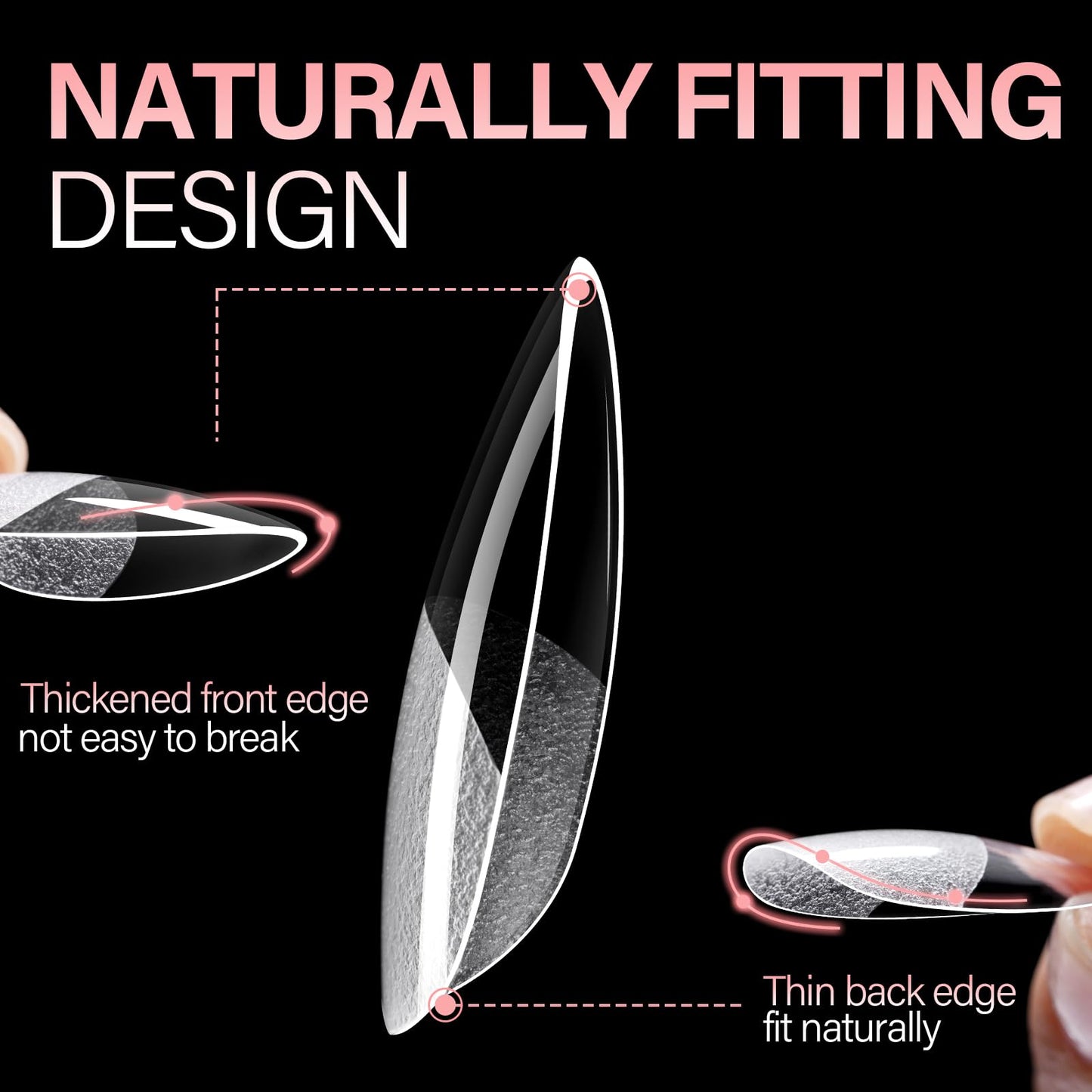 AILLSA Medium Almond Shaped Nail Tips - 15 Sizes 240pcs Acrylic Nails Tip Full Cover Half Matte Nails Tips Press on Nails for DIY Home Salon