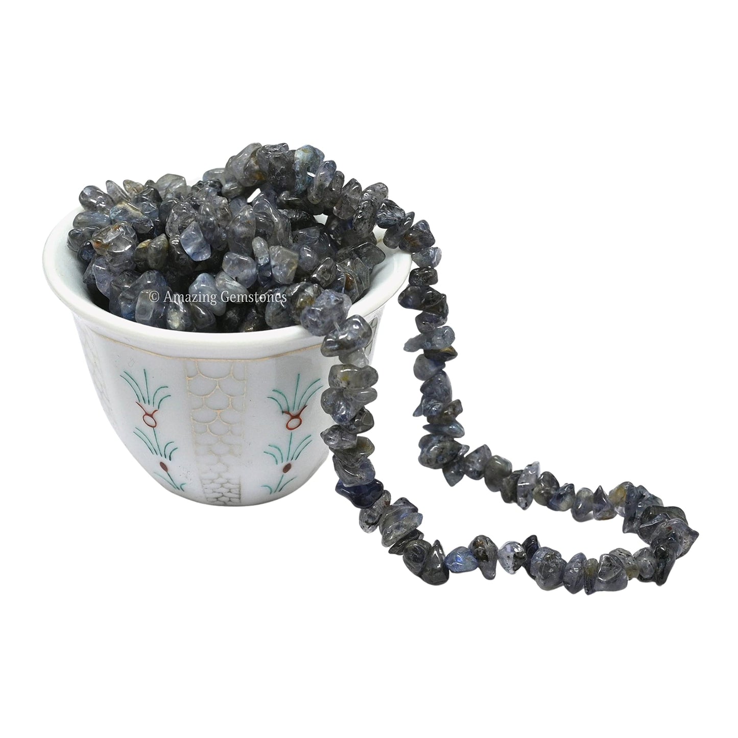 Iolite Pre Drilled Natural Crystals Crushed Chips Beads for Jewelry Making, DIY Handmade Healing Crystals (25 Inch Strand)