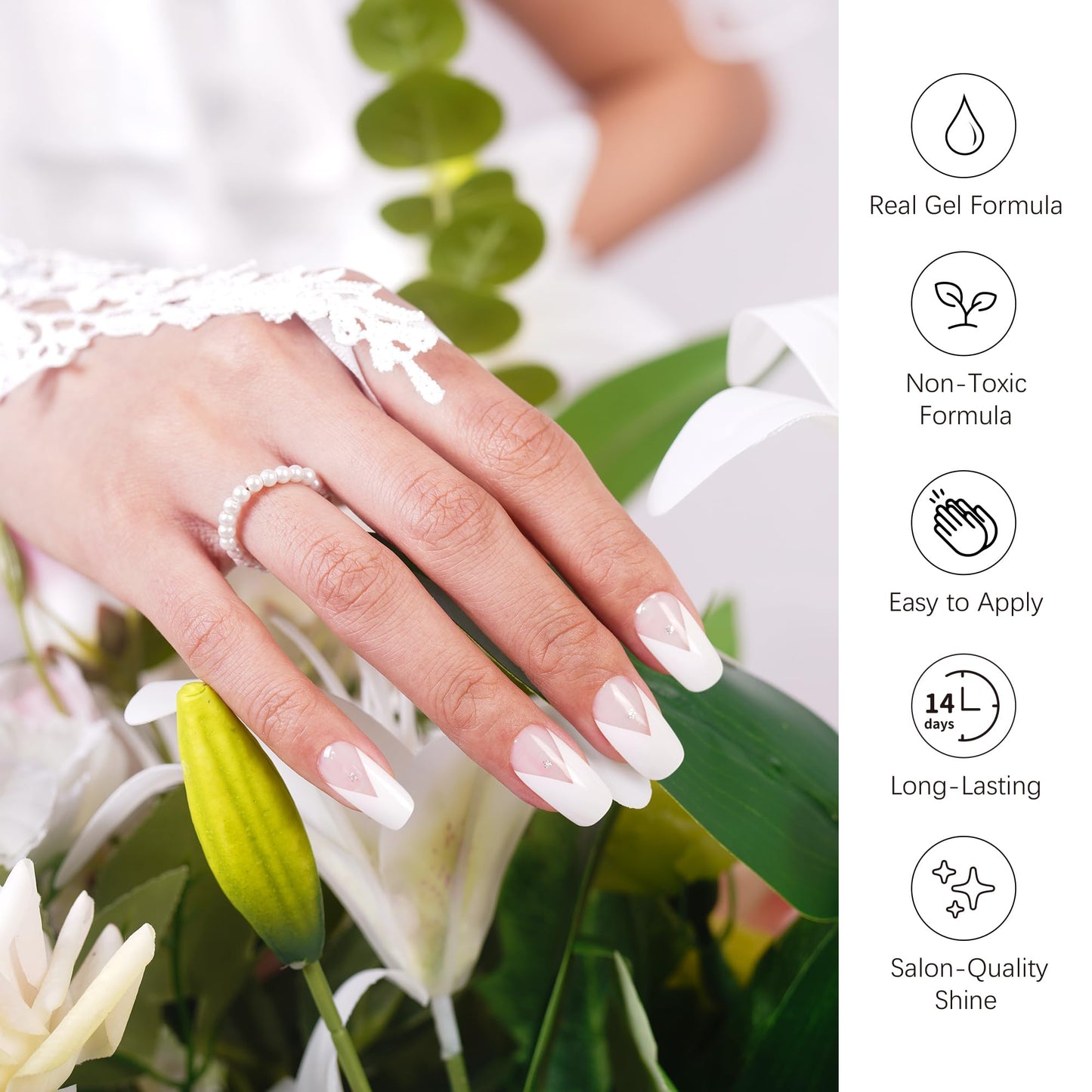 DANNI & TONI Semi Cured Gel Nail Strips White Tipped French Gel Nail Wraps 28 Stickers | Crisp Vow