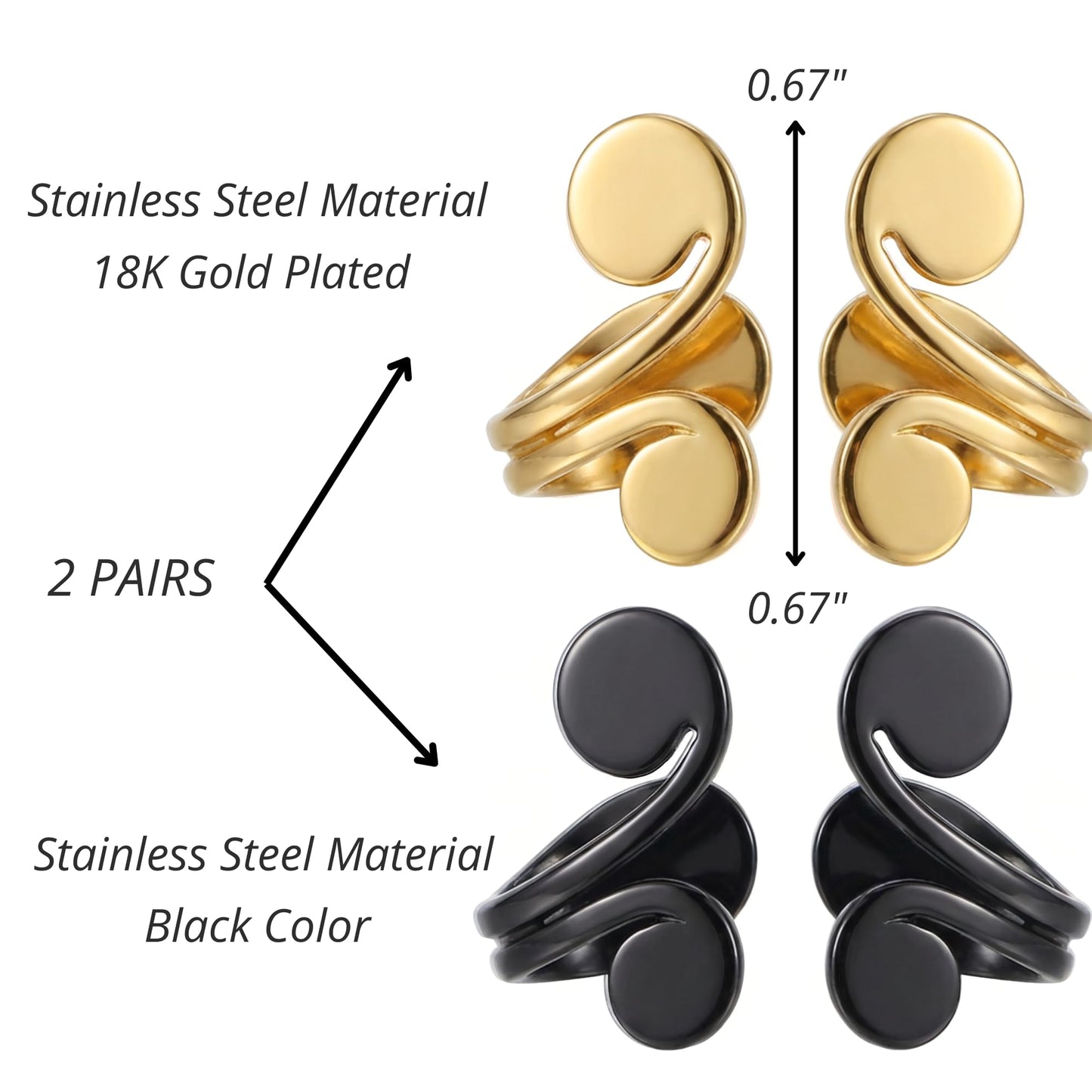 15mm & 10mm Keloid Pressure Earring Set for Women and Men | Clip on Compression Earrings for Swelling | Acupressure Earrings for Her (Acupressure Gold & Black)