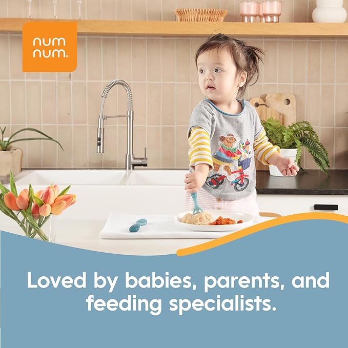 NumNum Baby Spoons Set, Baby Essentials Pre-Spoon GOOtensils for 12+ Months, First Stage Self-Feeding Spoons for Baby Led Weaning (BLW), Silicone Toddler Utensils, BPA-Free, 2 Pack Green