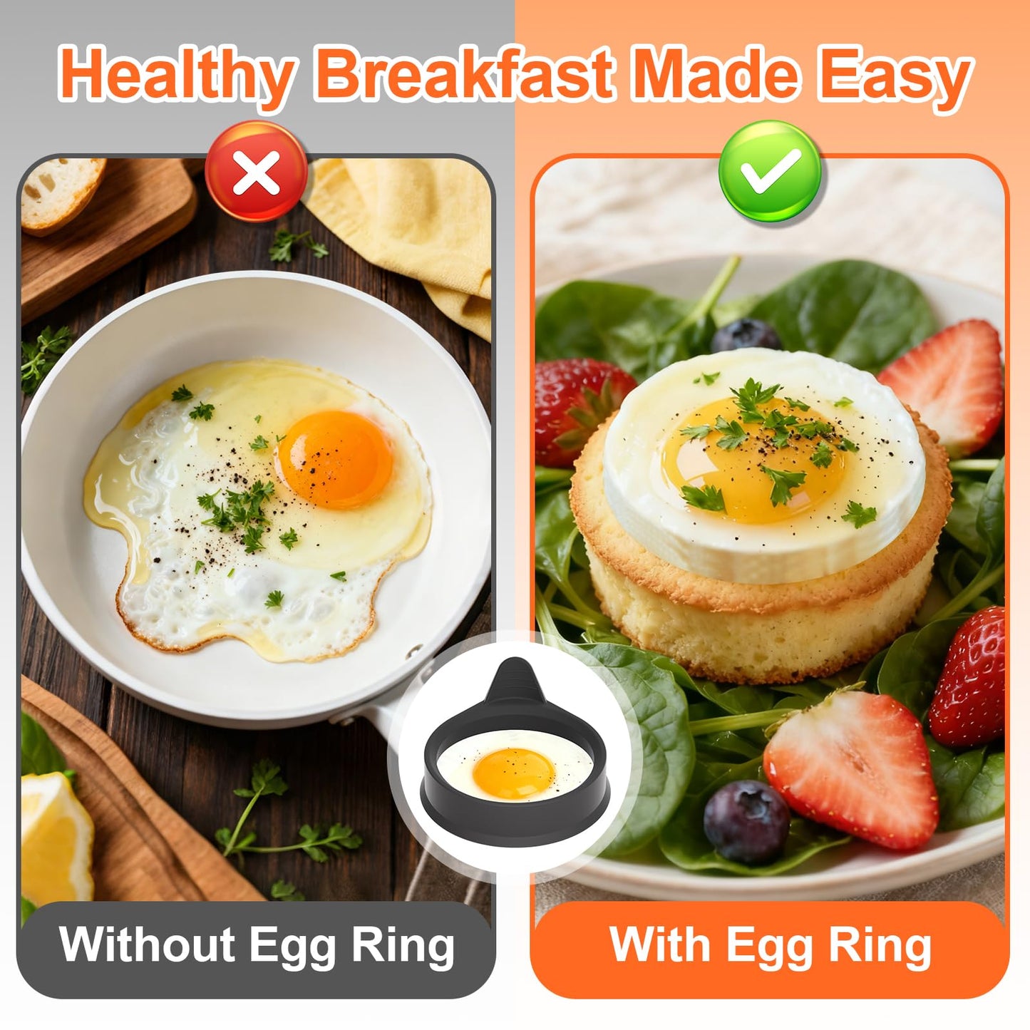 Silicone Egg Rings for Cooking, 2 Pack Egg Molds with Leak-Proof Design, Non-Stick BPA Free Egg Cooker Rings, Heat Resistant up to 500°F, Dishwasher Safe Orange