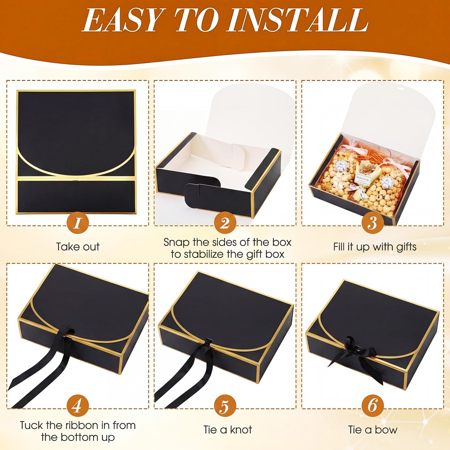 Jaloro 20 Pack Black Gift Boxes with Lids Bulk 10.6x7.8x3.1inch Black Gift Boxes with Gold Ribbons Bridesmaid Proposal Box for Presents, Wedding, Birthday, Valentine's Day, Baby Shower, Anniversary