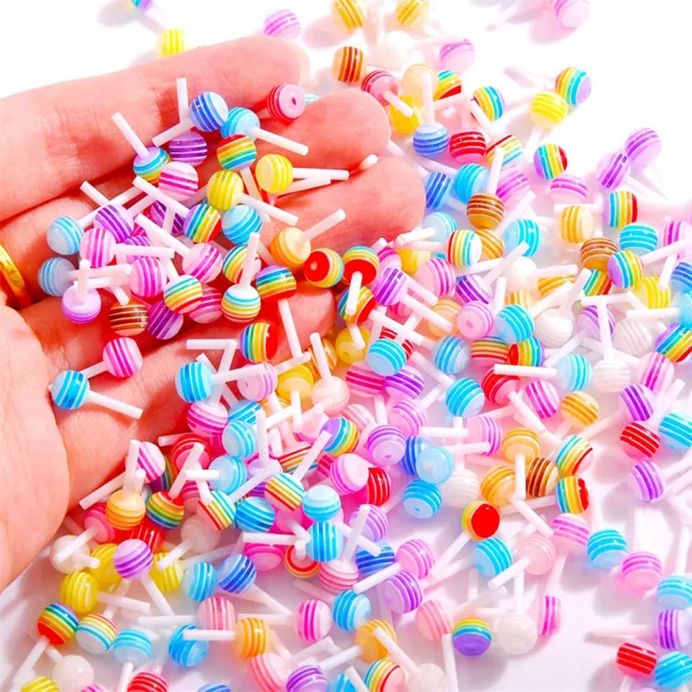 Mesiyun Nail Art 3D Charms Lollipop Kawaii Mini Candy Nail DIY Crafting Cartoon Accessories Manicure Mix Colors 100 PCS