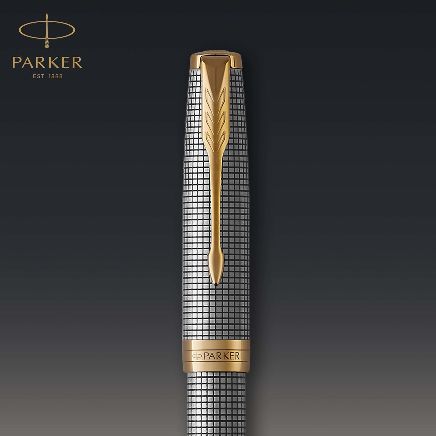 Parker Sonnet Fountain Pen Chiseled Silver with Gold Trim Solid 18k Gold Fine Nib (1931489)