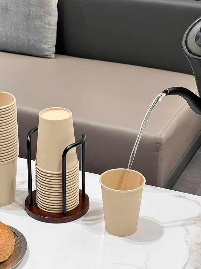 Wood Bathroom Cup Holder 8oz, Stylish Walnut Disposable Cup Dispenser, Plastic Mouthwash Cup Storage Organizer for Cups (Under 3.35in Diameter) -Perfect for Office, Kitchen, Gym, School or Cafes
