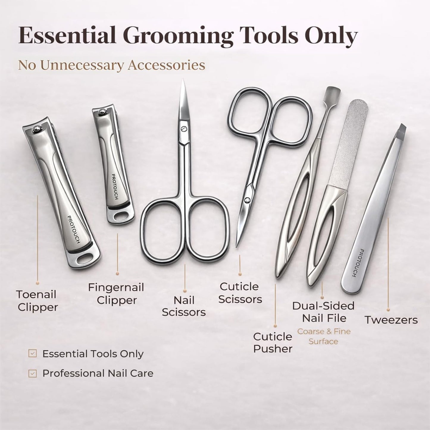 PROTOUCH Premium Manicure Set for Men & Women, Professional Nail Grooming Kit, Nail Clipper Set with Precision Stainless Steel Tools, Elegant Vegan Leather Travel Case, Luxury Gift Set