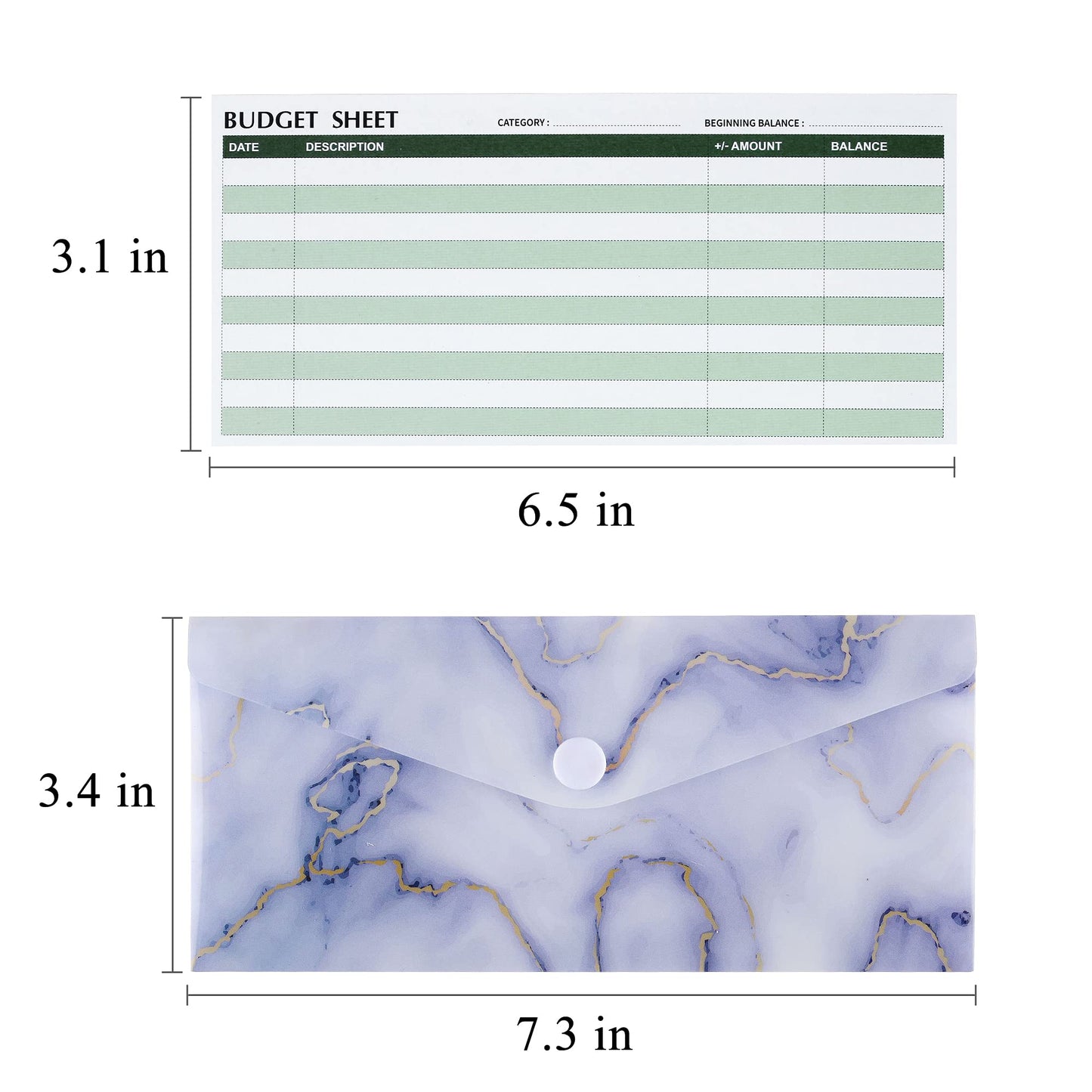 Lpraer 15 Pack Cash Envelope for Budgeting, Budget Envelope for Cash System, Money Envelope With Budget Sheet Sticker Box for Saving (Marble)